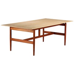 Finn Juhl Niels Vodder Worktable / the Kaufmann Table Teak Frame and Marble Top