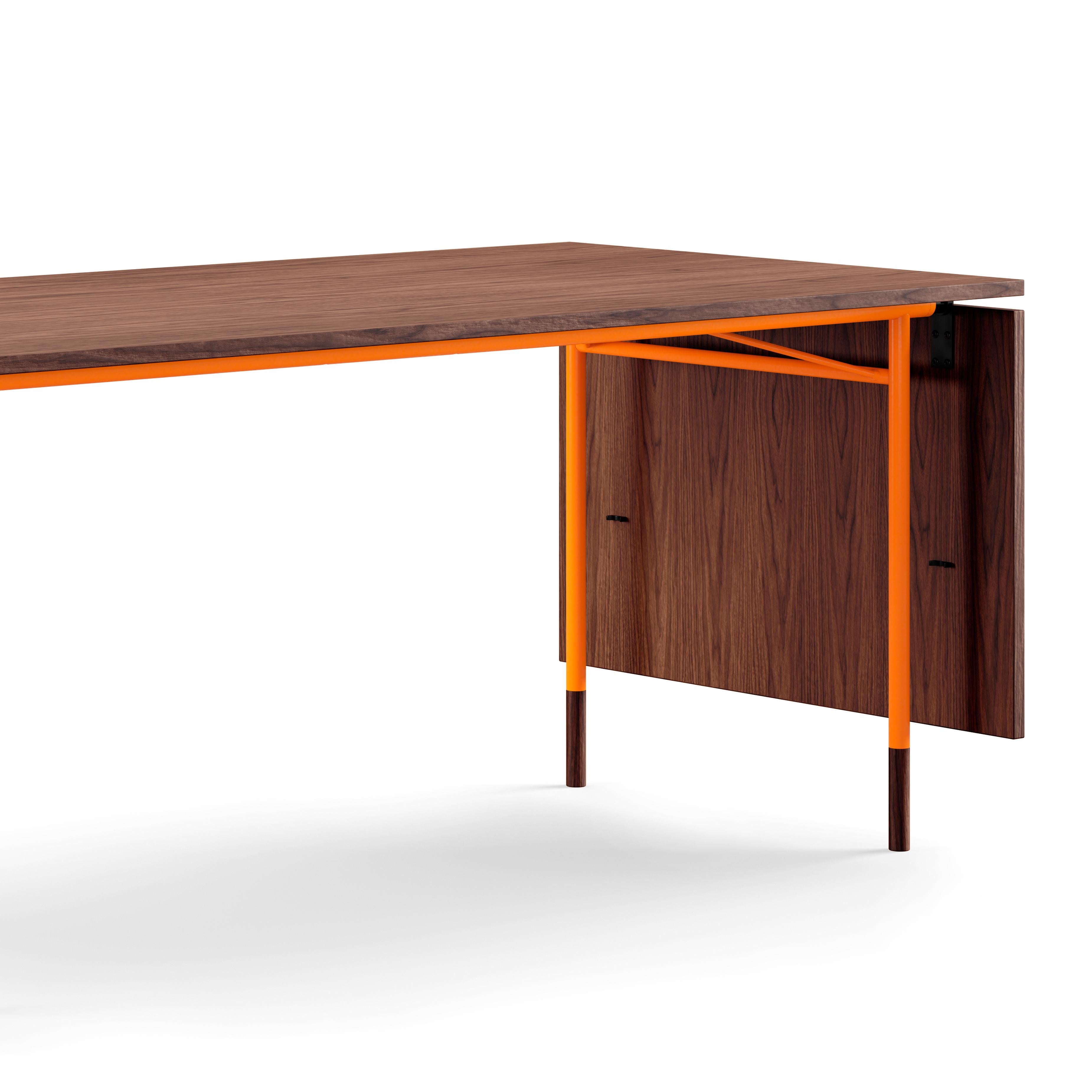 Steel Finn Juhl Nyhavn Dining Table with Two Drop Leaves, Lino and Wood