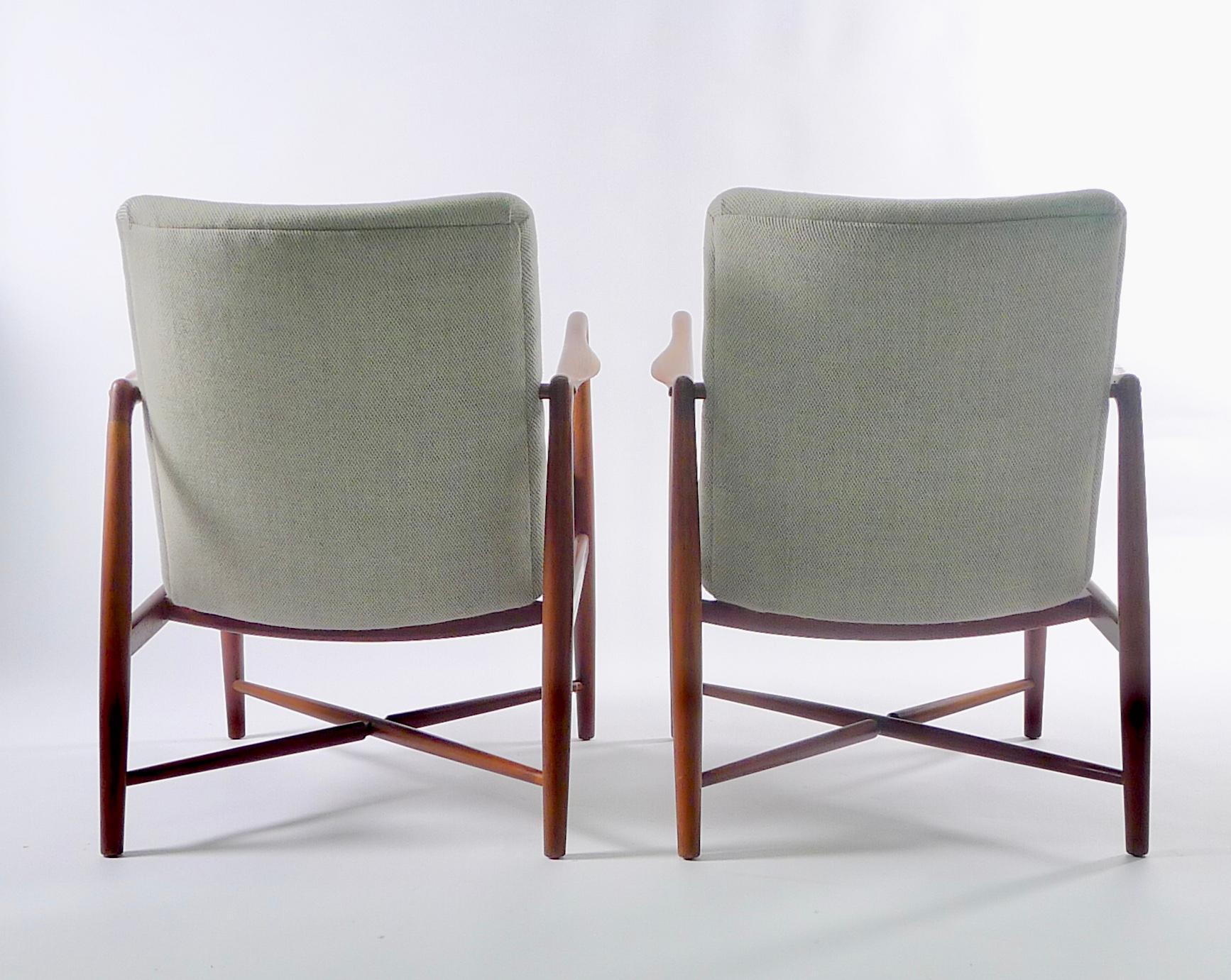 Scandinavian Modern Finn Juhl, Pair of Teak Fireplace Chairs, Model BO59, Bovirke, Denmark, 1946