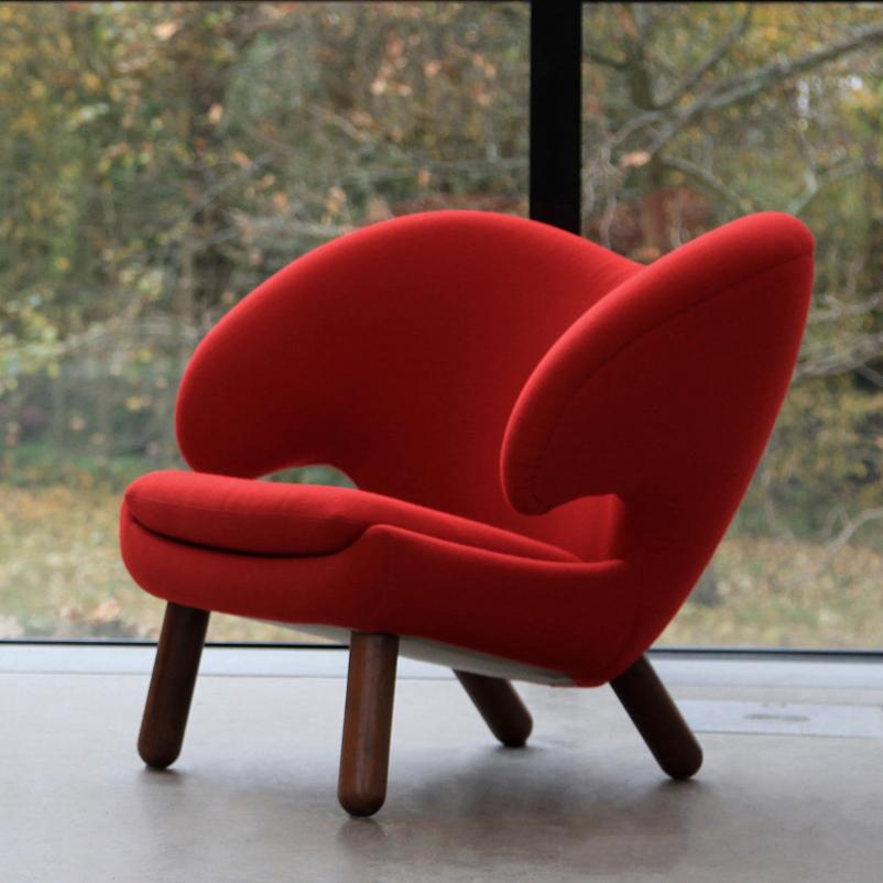 Danish Finn Juhl Pelican Chair Red Fabric Divina and Wood