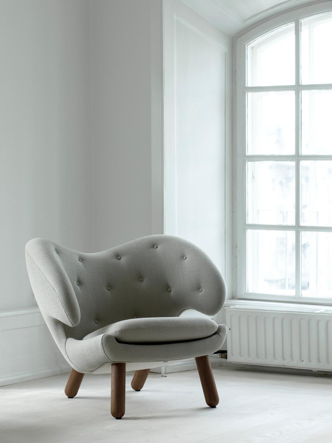 Wood Finn Juhl Pelican Chair Upholstered in Fabric