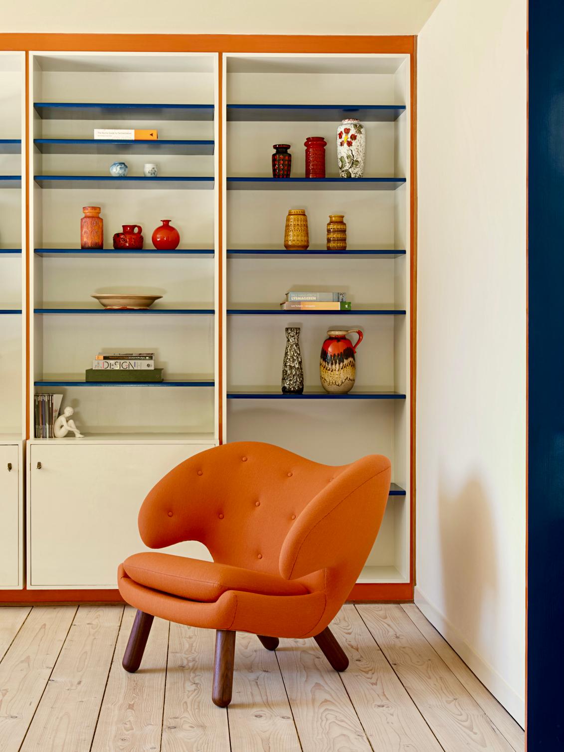 Danish Finn Juhl Pelican Chair Upholstered in Orange Fabric