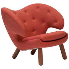 Finn Juhl Pelican Chair Upholstered in Red Kvadrat Remix Fabric