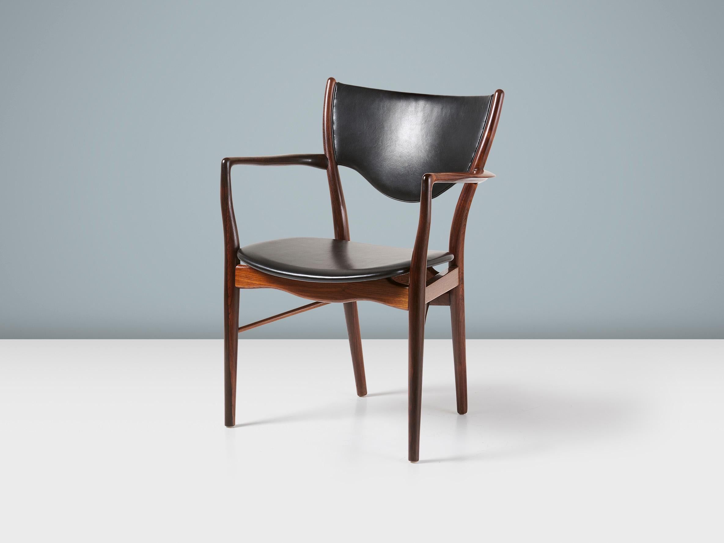 Finn Juhl - BO-72 Armchair, 1953

This rare and important piece by Danish master Finn Juhl was an evolution of his NV-46 chair from 1946. The chair was produced by Bovirke in Denmark. This example has an exquisite rosewood frame that is in