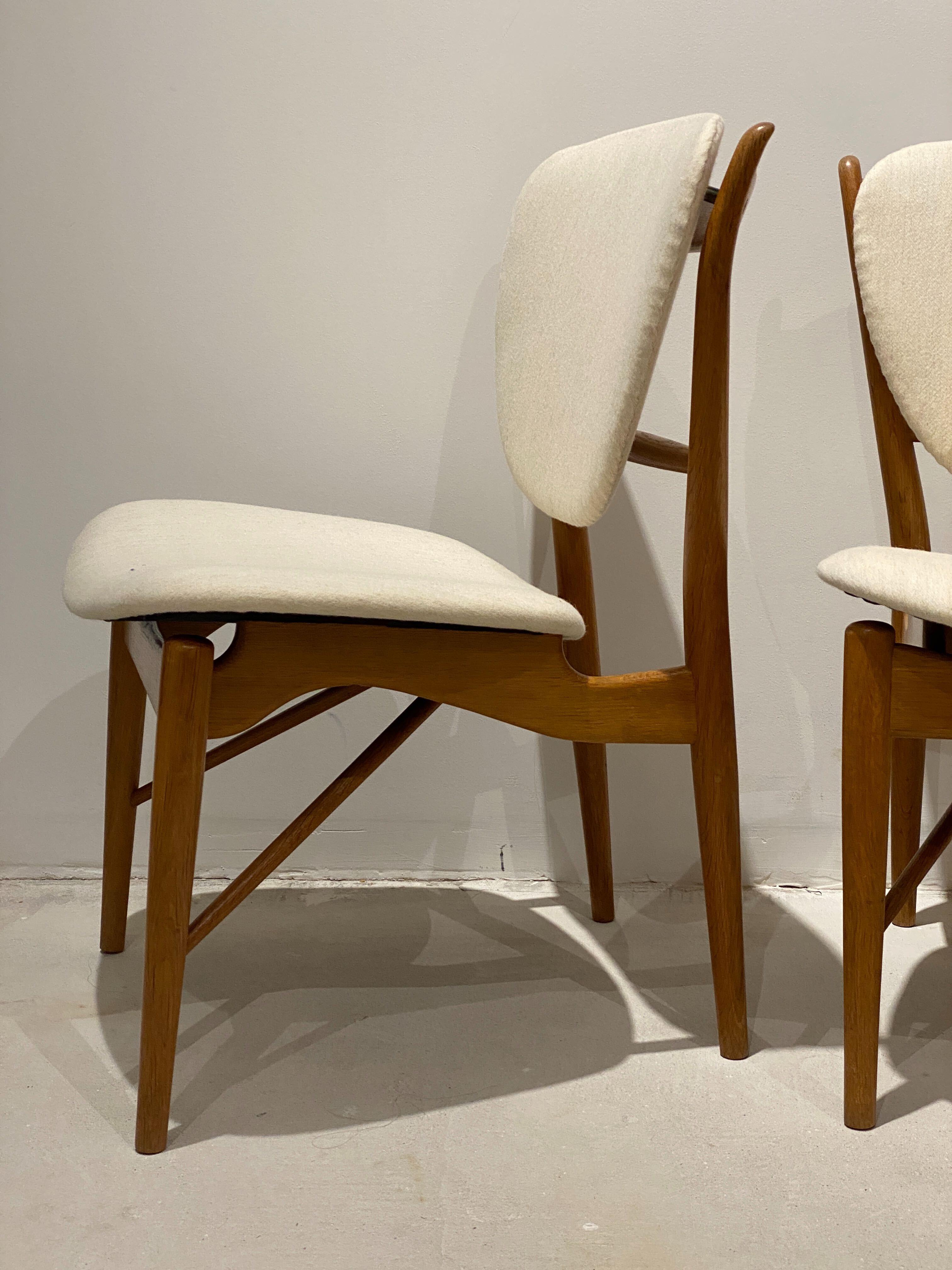 Danish Finn Juhl, Rare Dining / Side Chairs, Oak & Fabric, Niels Vodder, Denmark, 1950s
