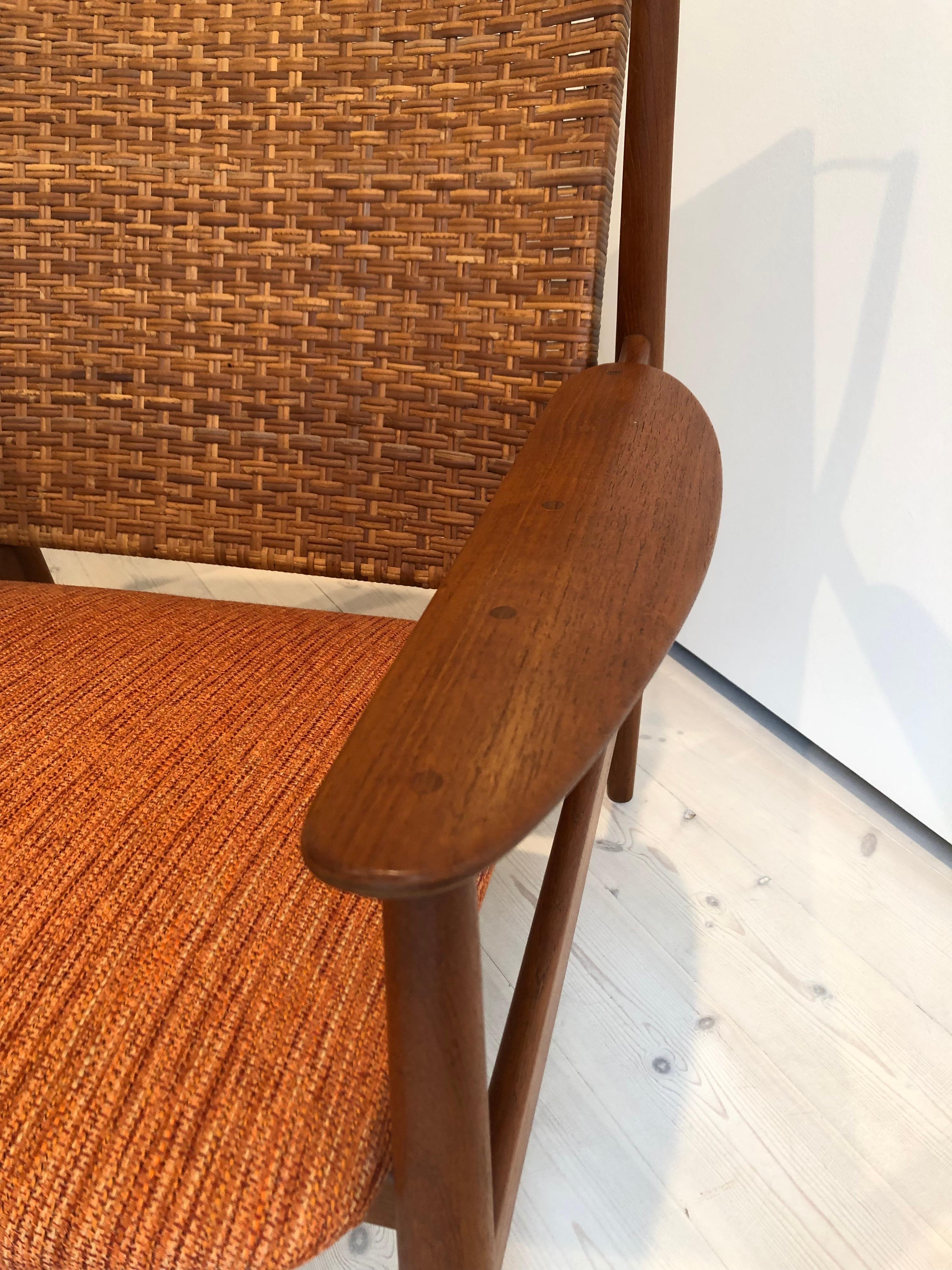 Finn Juhl Rare Pair of NV55 Armchairs in Teak and Cane for Niels Vodder, 1955 1