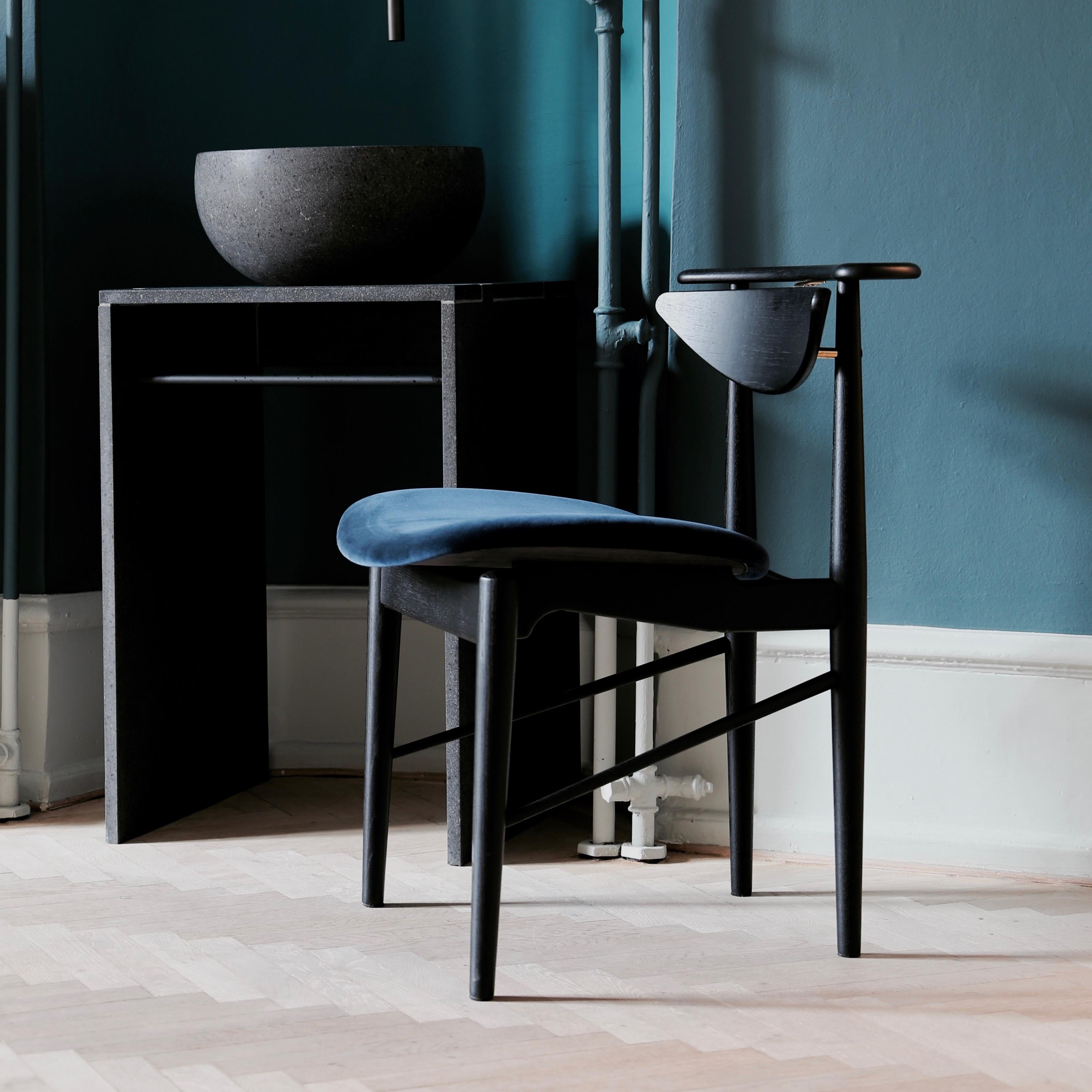 Danish Finn Juhl Reading Chair, Black Wood and Harald Velour Fabric