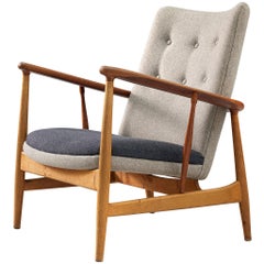 Finn Juhl Reupholstered 'SW86' Easy Chair in Oak and Teak