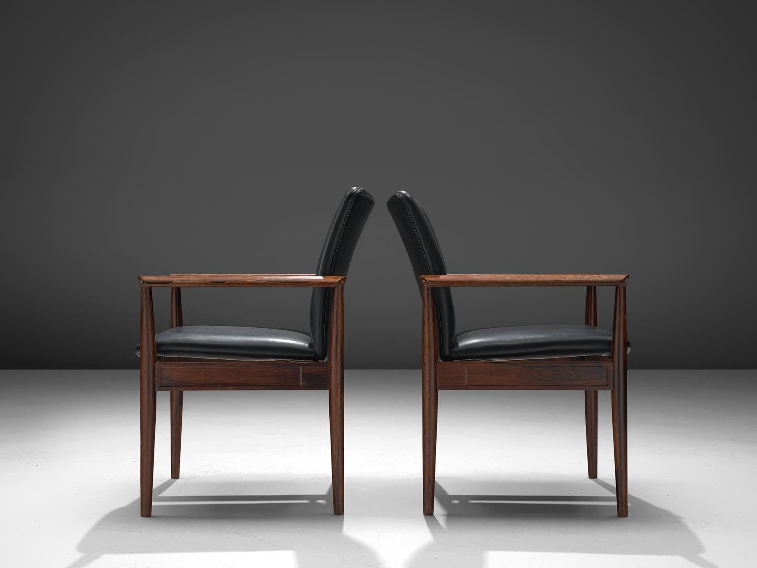 Finn Juhl Set of Diplomat Chairs in Rosewood and Black Leather In Good Condition In Waalwijk, NL