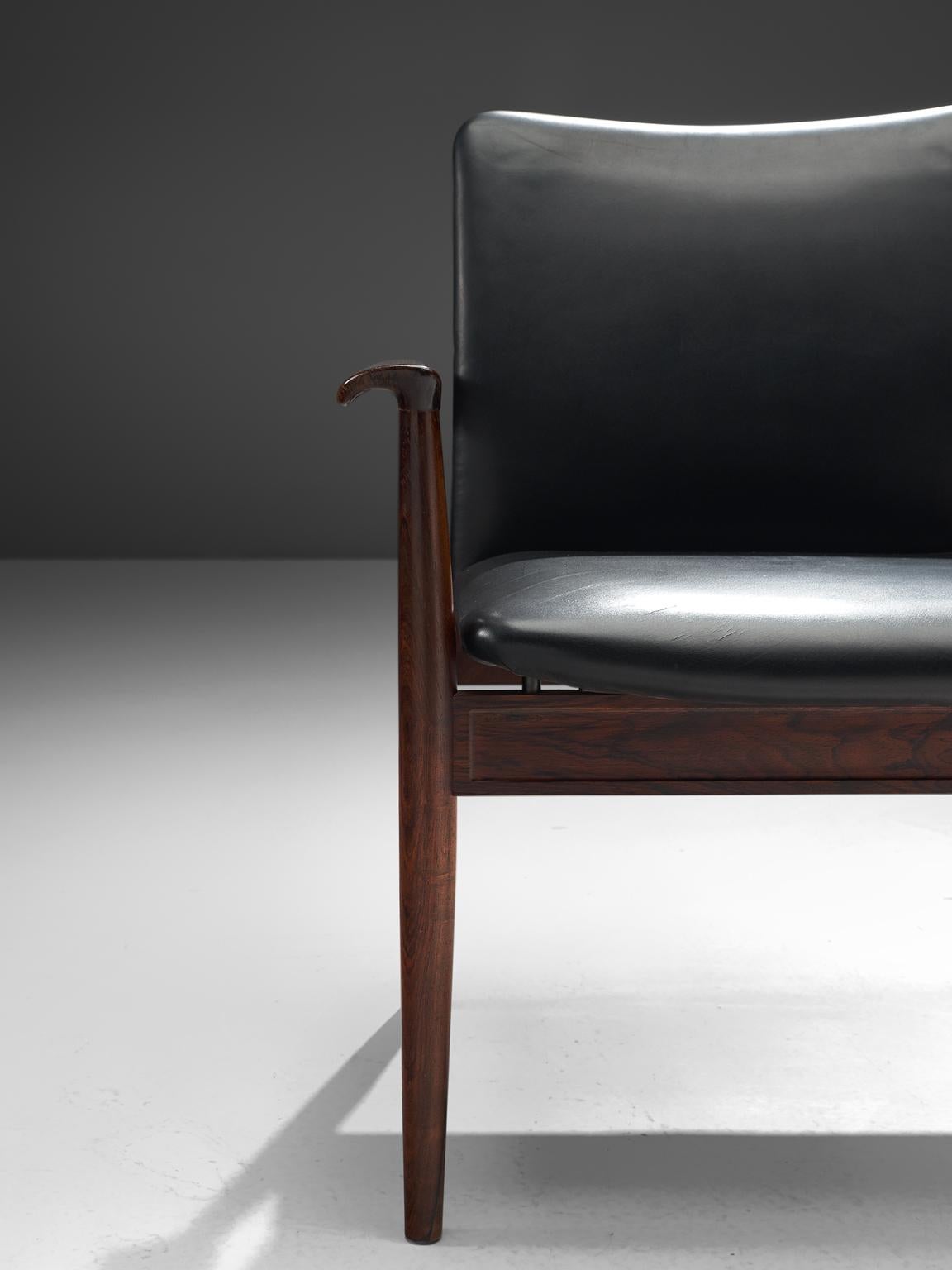 Finn Juhl Set of Diplomat Chairs in Rosewood and Black Leather 1