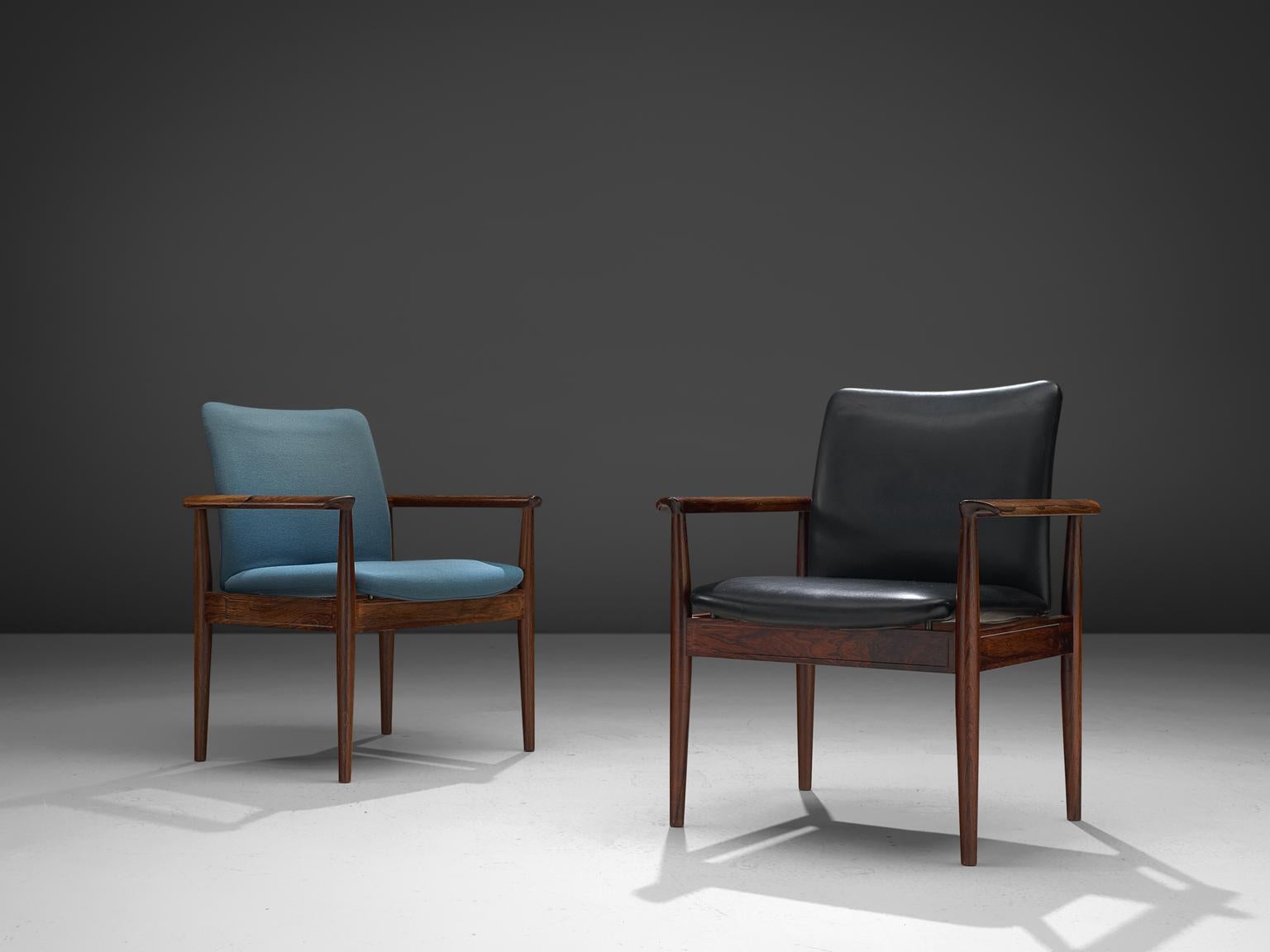 Finn Juhl Set of Diplomat Chairs in Rosewood and Black Leather 3