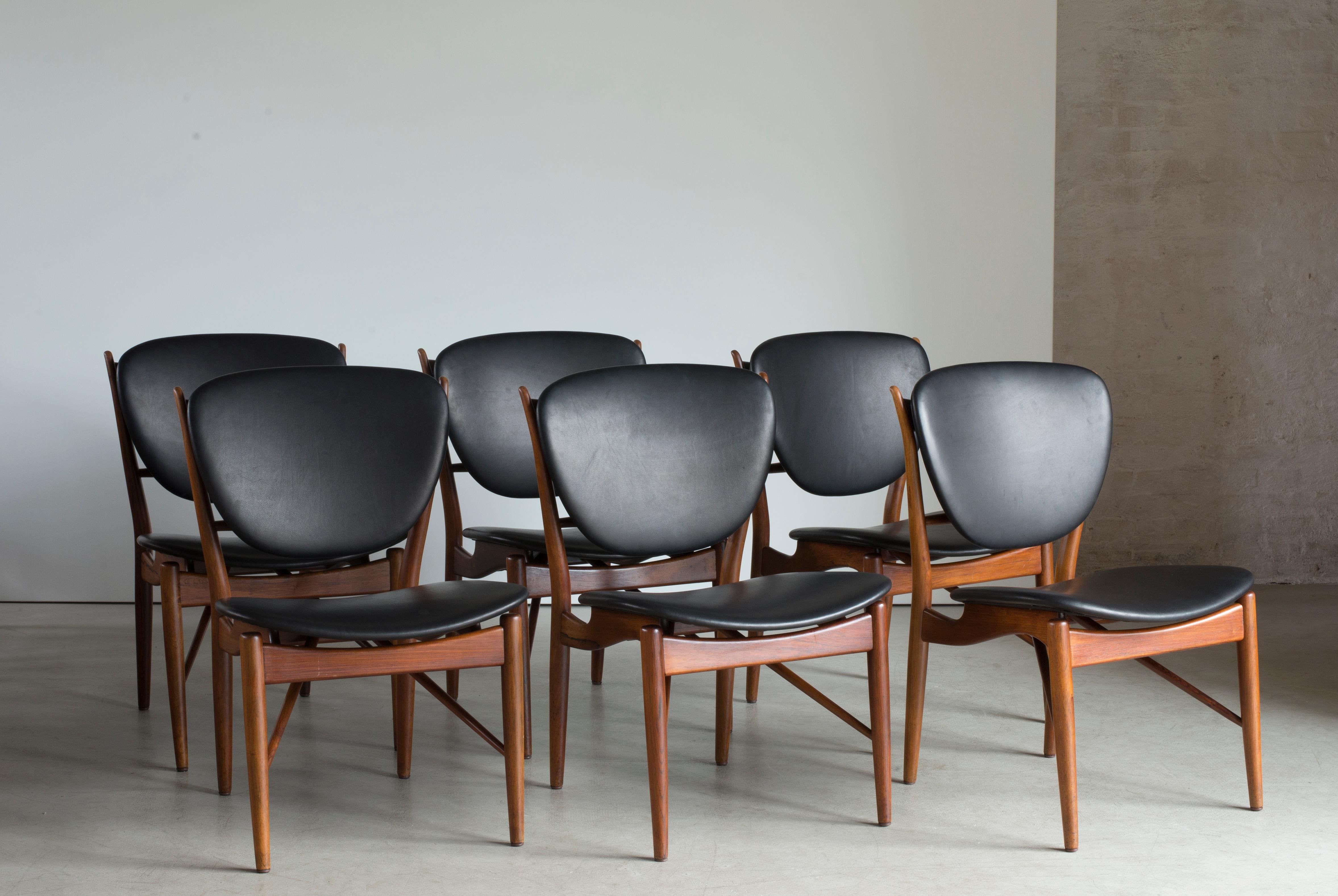 Scandinavian Modern Finn Juhl Set of Six Chairs for Niels Vodder