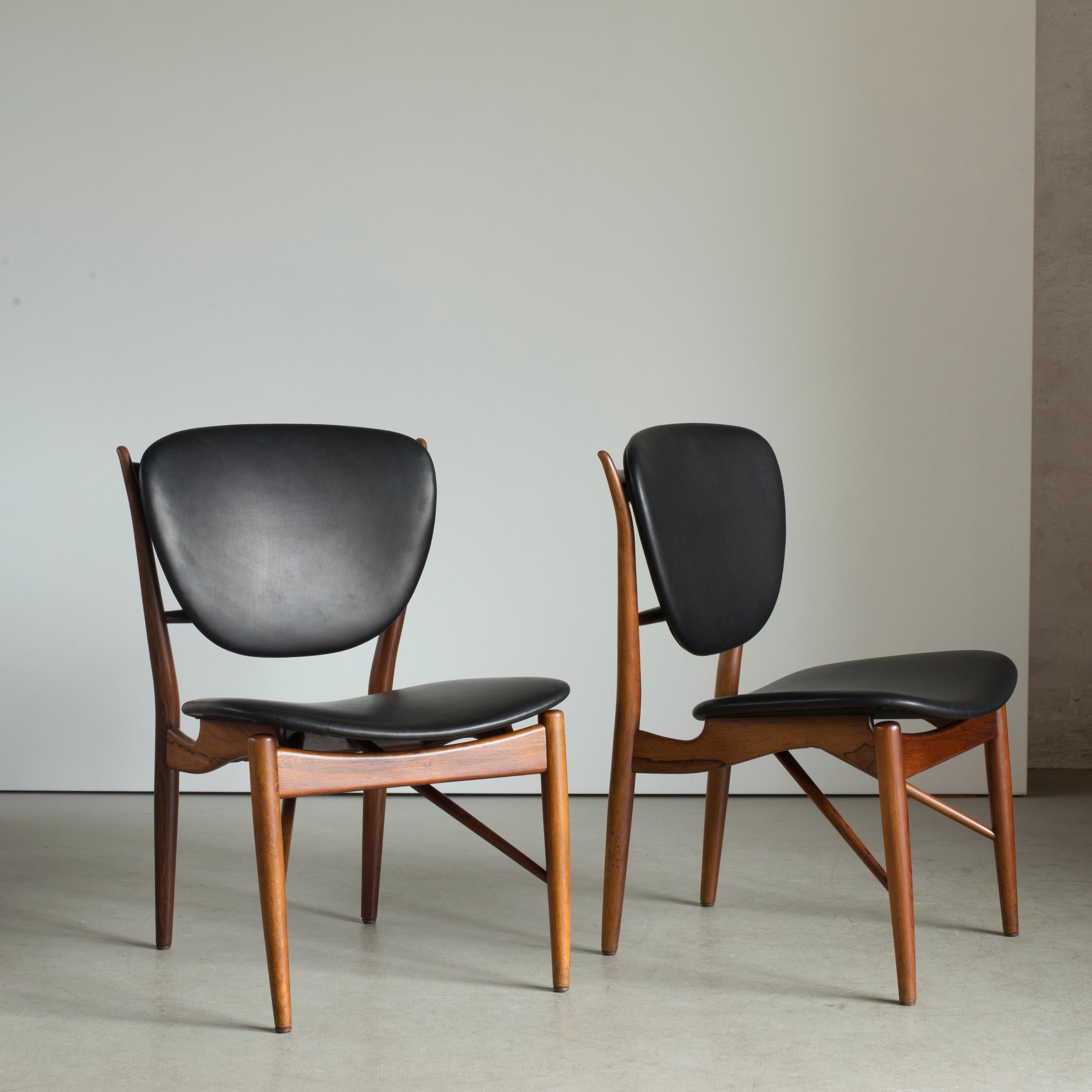 Leather Finn Juhl Set of Six Chairs for Niels Vodder