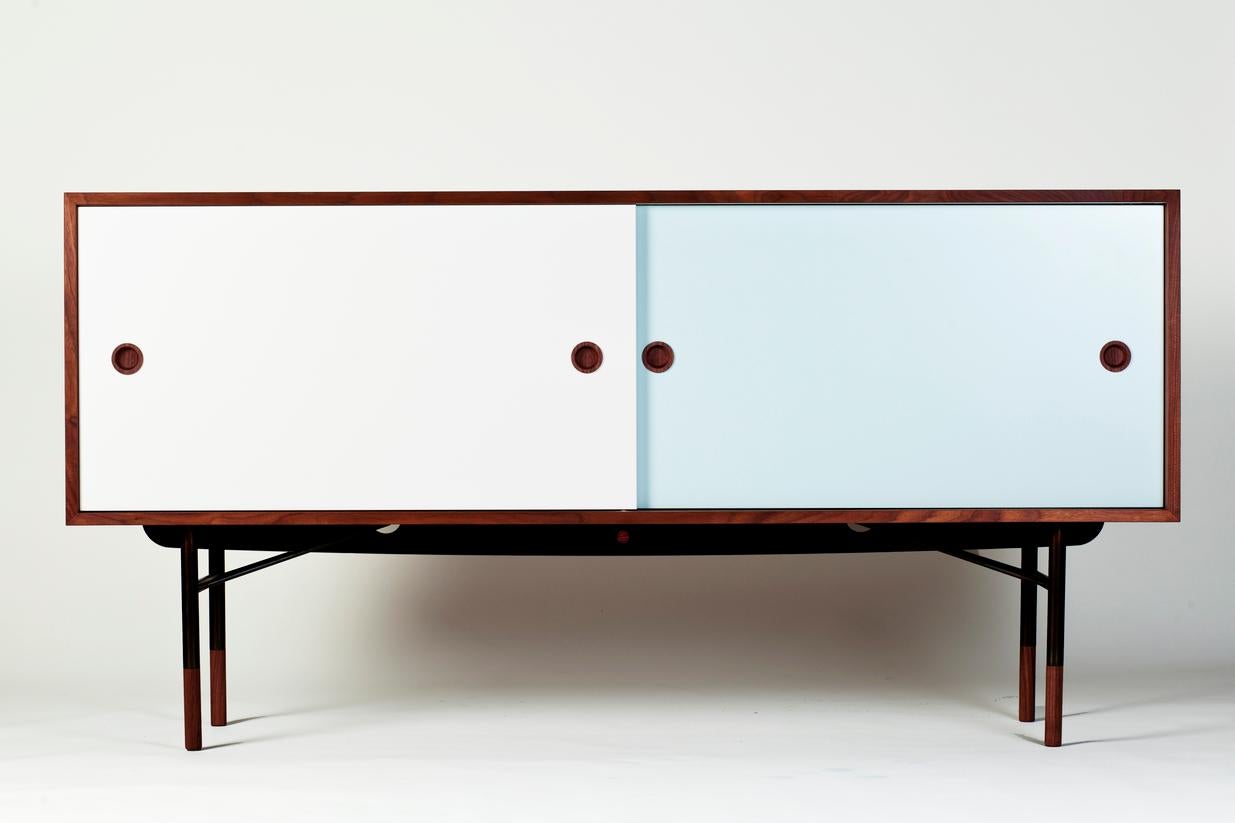 Danish Finn Juhl Sideboard in Wood and Cold Colors Whit Unit Tray