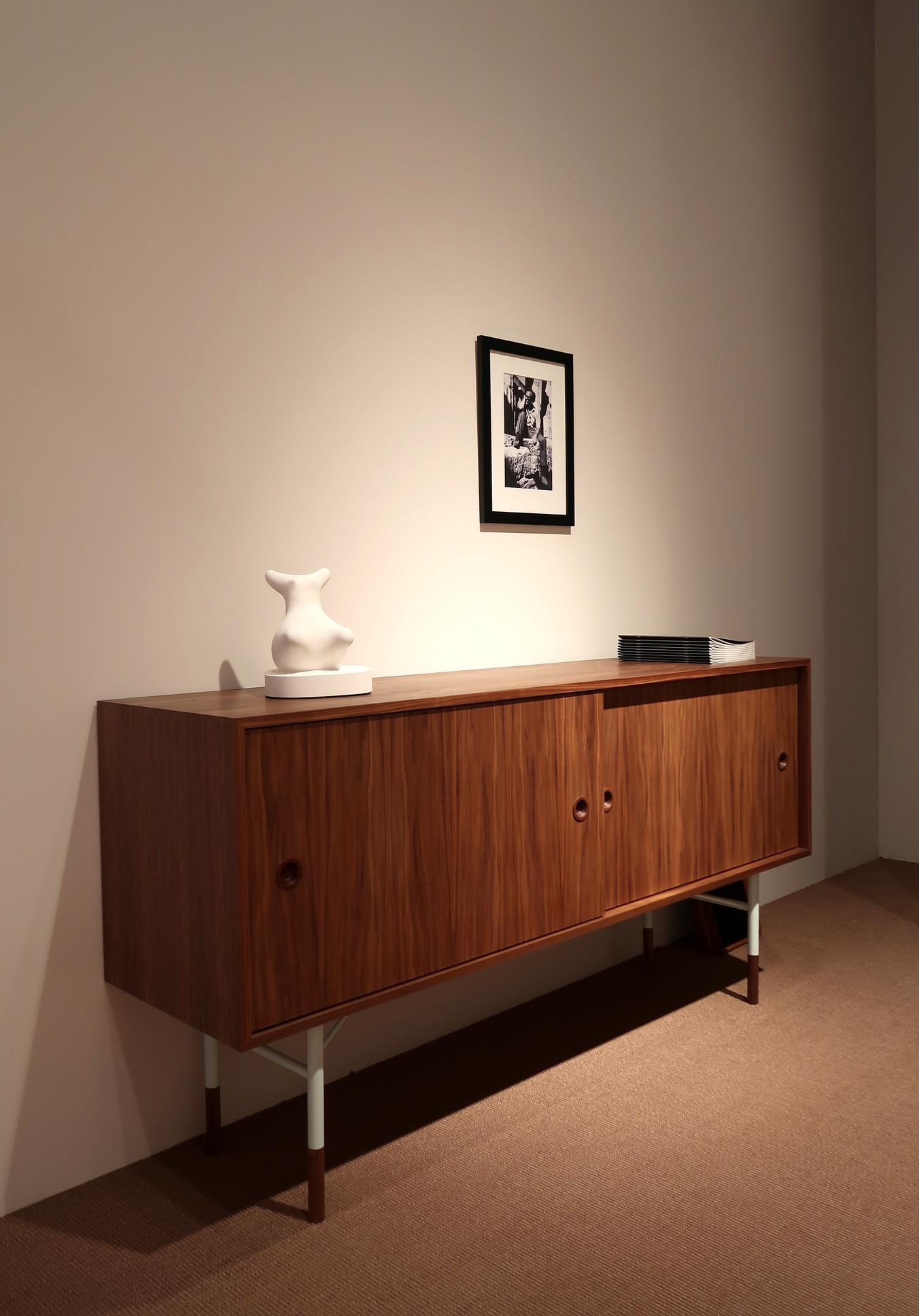 Danish Finn Juhl Sideboard in Wood and whit Unit Tray in Cold Colors