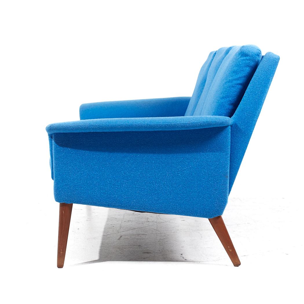 Late 20th Century Finn Juhl Style Mid Century Danish Teak Blue Sofa For Sale