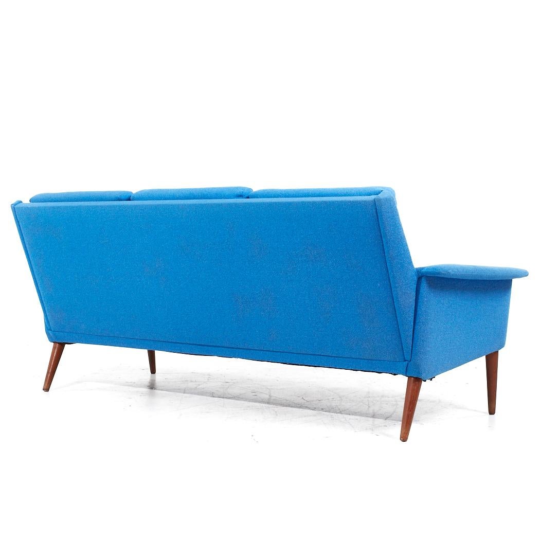Upholstery Finn Juhl Style Mid Century Danish Teak Blue Sofa For Sale