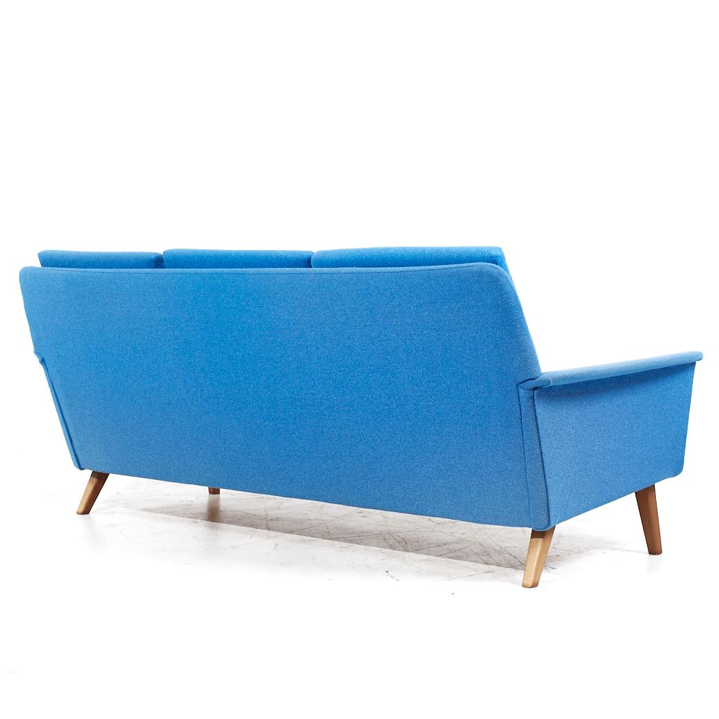 Upholstery Finn Juhl Style Mid Century Danish Teak Blue Sofa For Sale