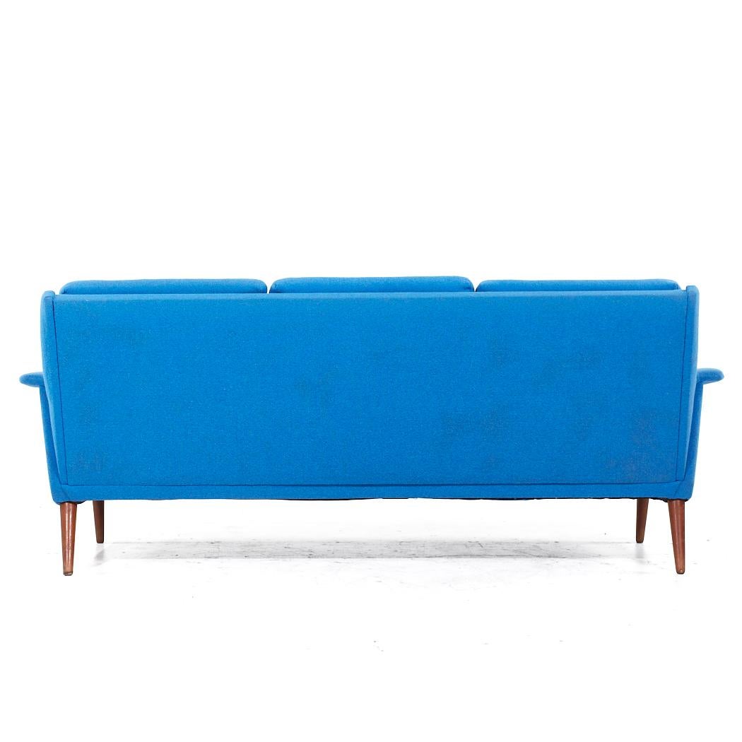 Finn Juhl Style Mid Century Danish Teak Blue Sofa For Sale 1