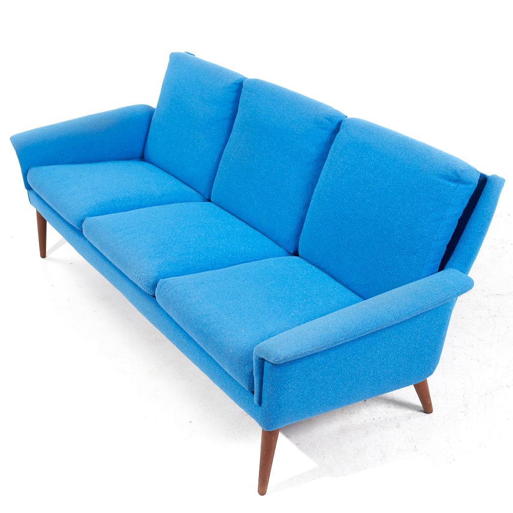 Finn Juhl Style Mid Century Danish Teak Blue Sofa For Sale 3