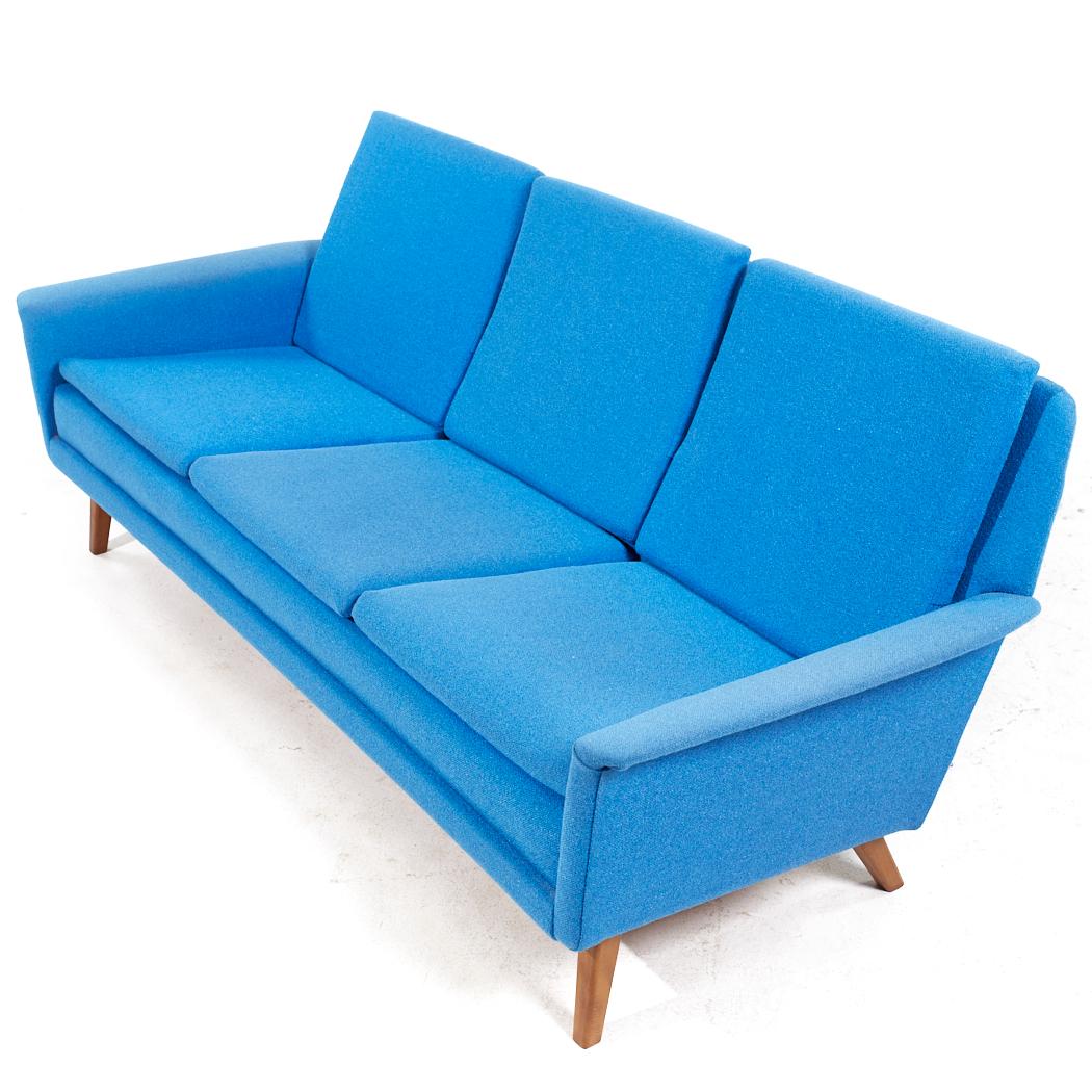 Finn Juhl Style Mid Century Danish Teak Blue Sofa For Sale 3