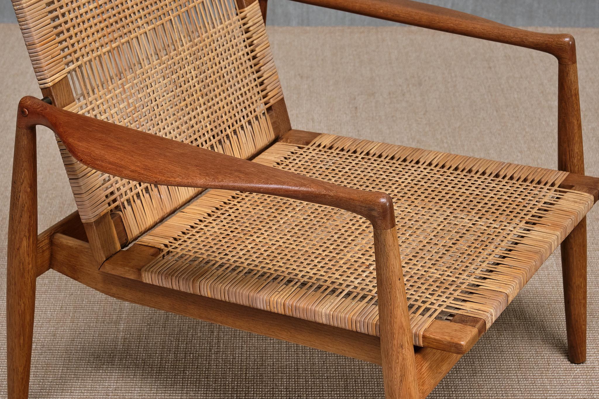 Danish Finn Juhl SW 96 Armchair in Teak, Oak and Cane, Søren Willadsen, Denmark, 1956 For Sale