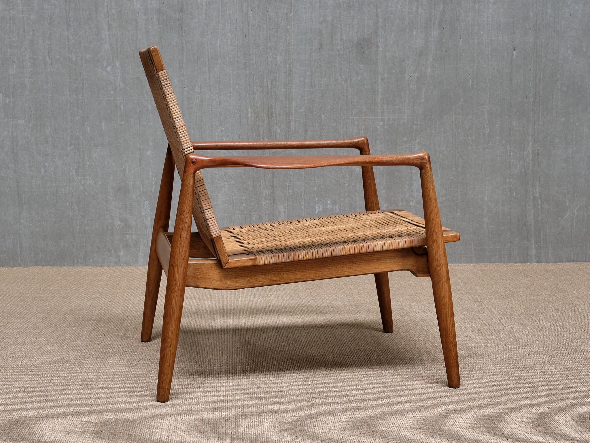 Mid-20th Century Finn Juhl SW 96 Armchair in Teak, Oak and Cane, Søren Willadsen, Denmark, 1956 For Sale