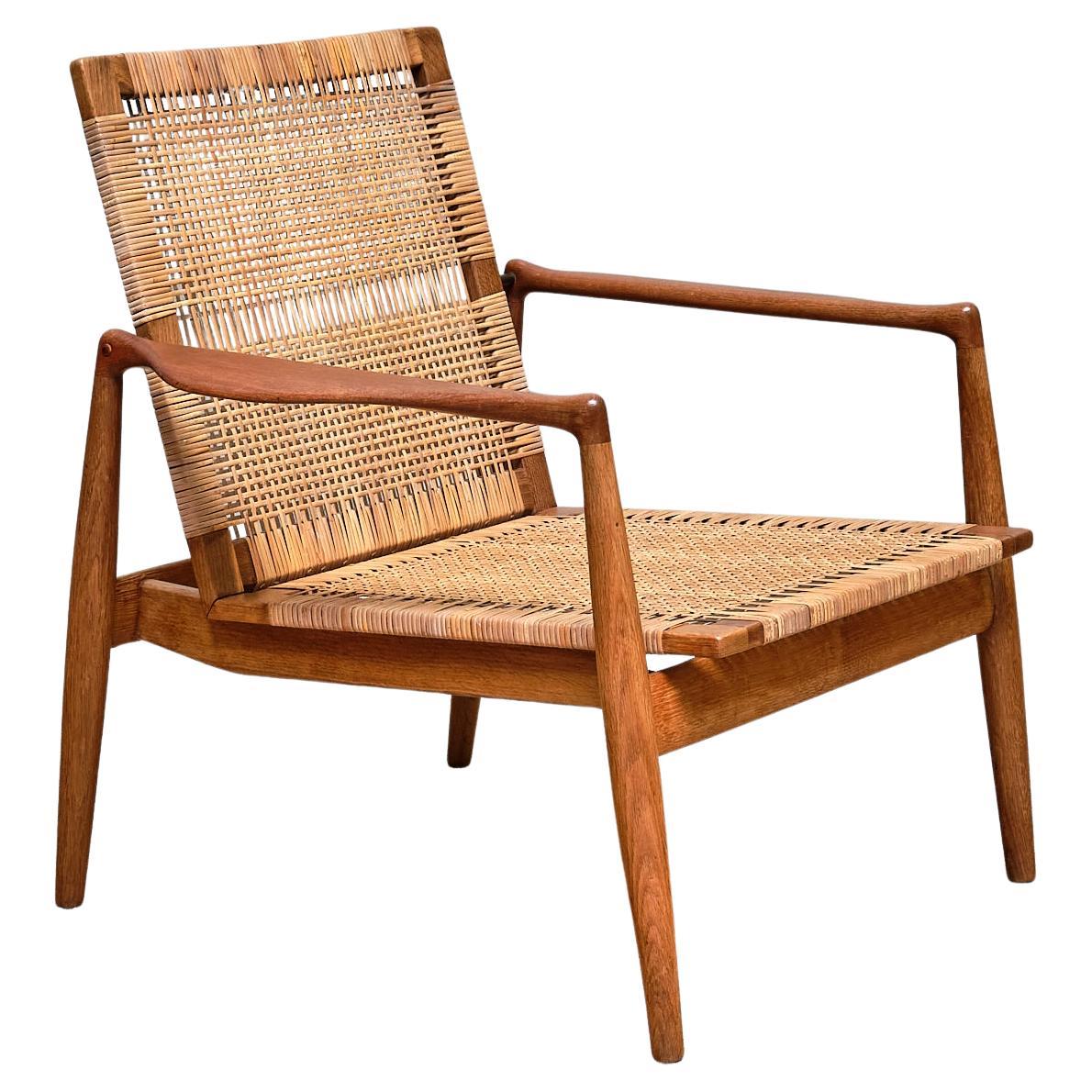 Finn Juhl SW 96 Armchair in Teak, Oak and Cane, Søren Willadsen, Denmark, 1956 For Sale