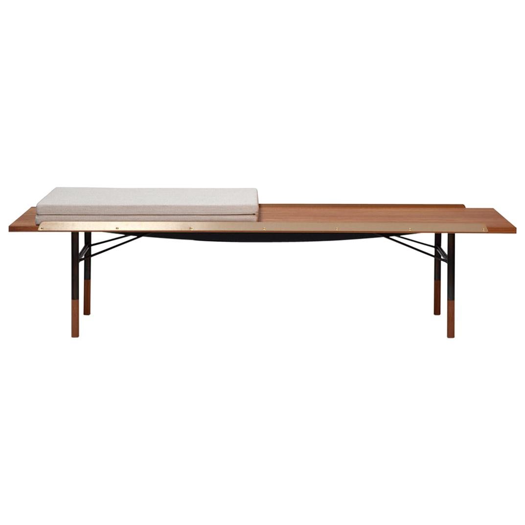 Finn Juhl Table Bench, Medium Size Version, Wood and Brass with Cushion