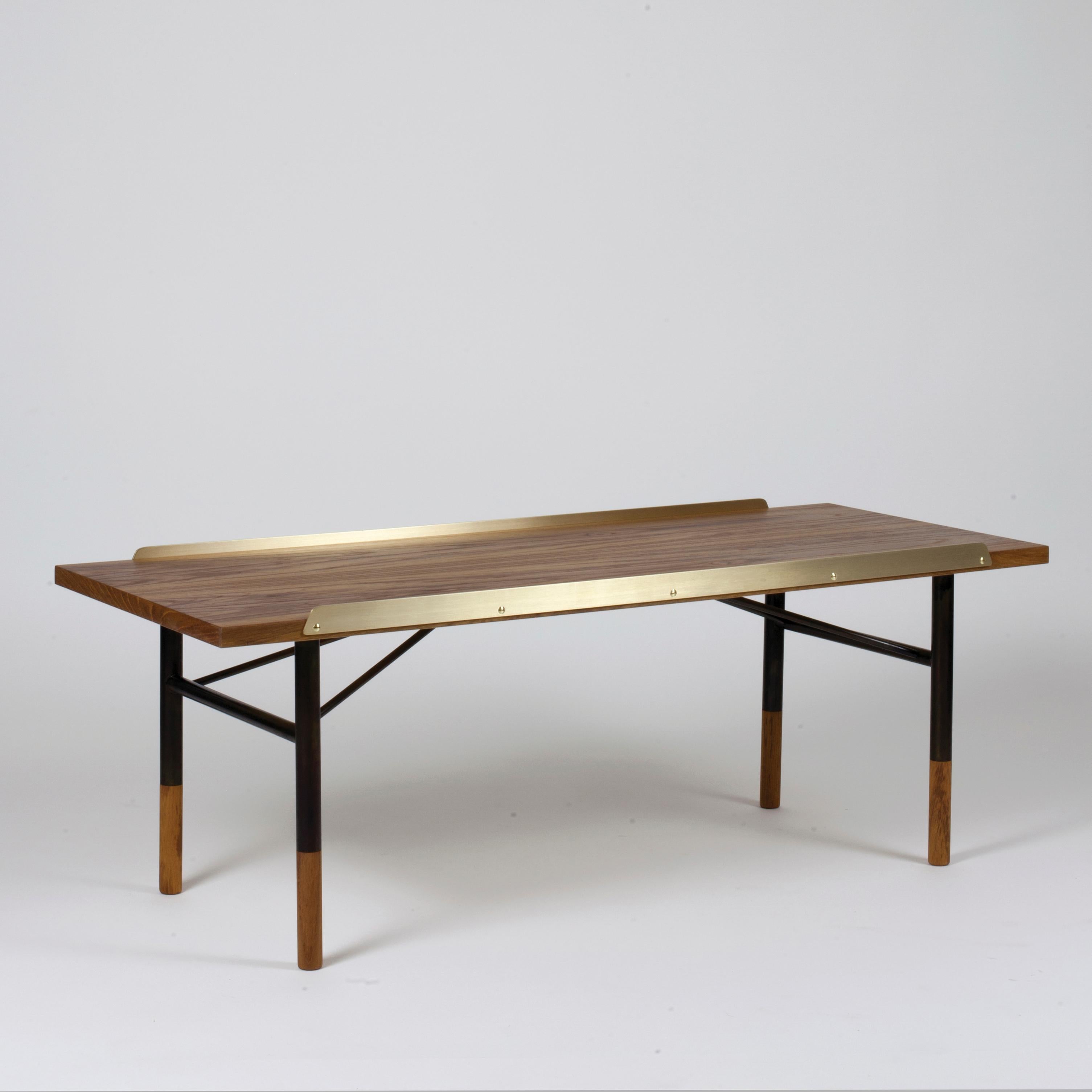 Modern Finn Juhl Table Bench, Wood and Brass