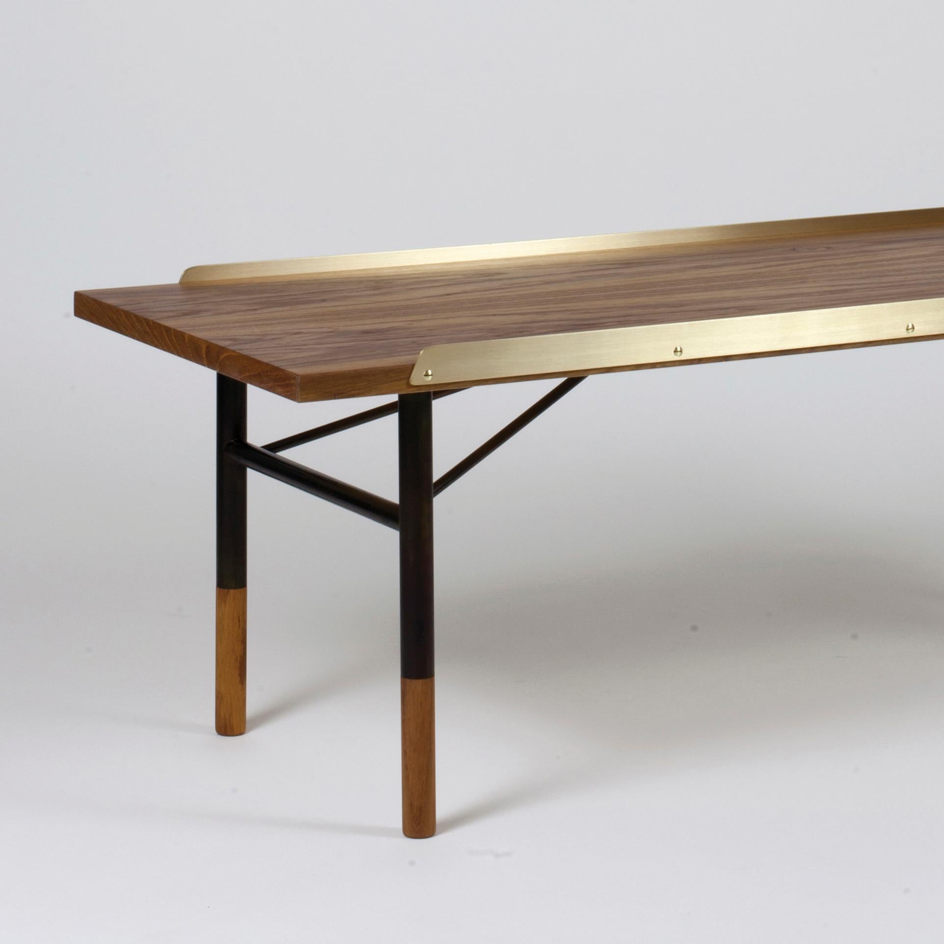 Danish Finn Juhl Table Bench, Wood and Brass