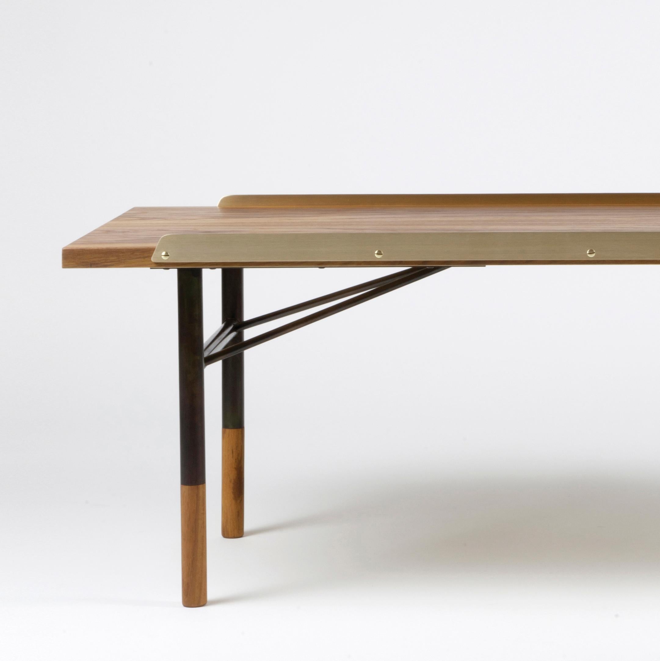 Contemporary Finn Juhl Table Bench Wood and Brass