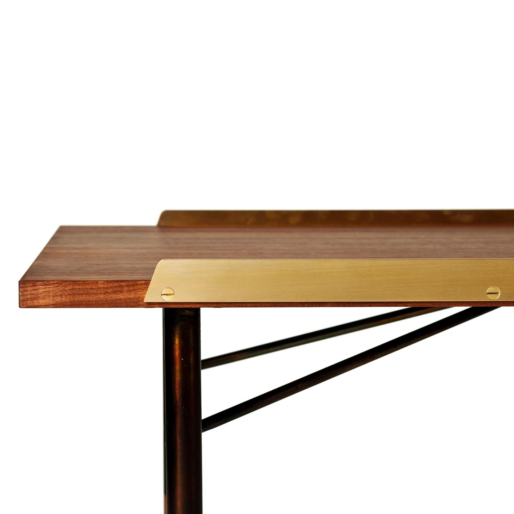 Contemporary Finn Juhl Table Bench, Wood and Brass