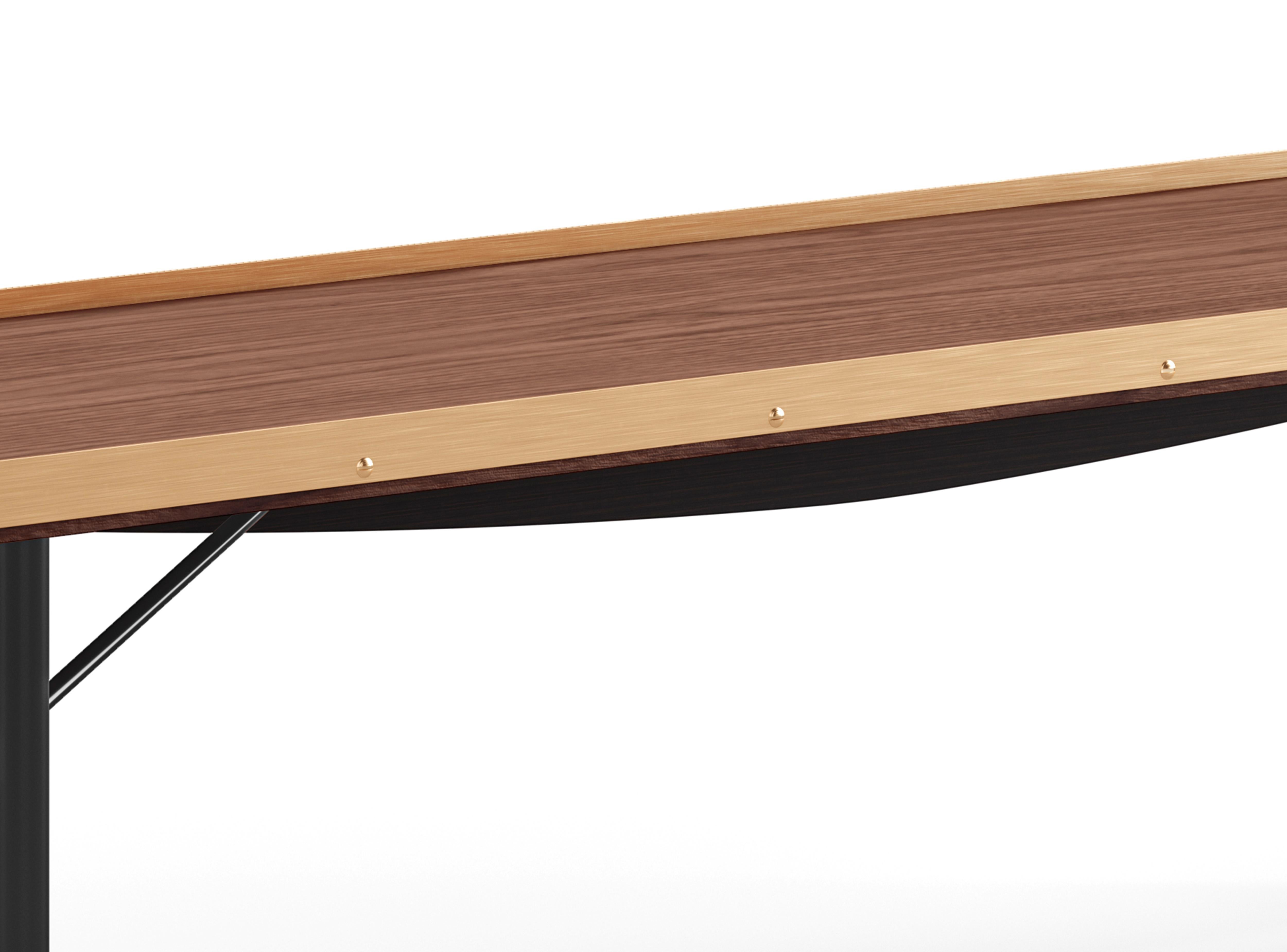 Contemporary Finn Juhl Table Bench, Wood and Brass