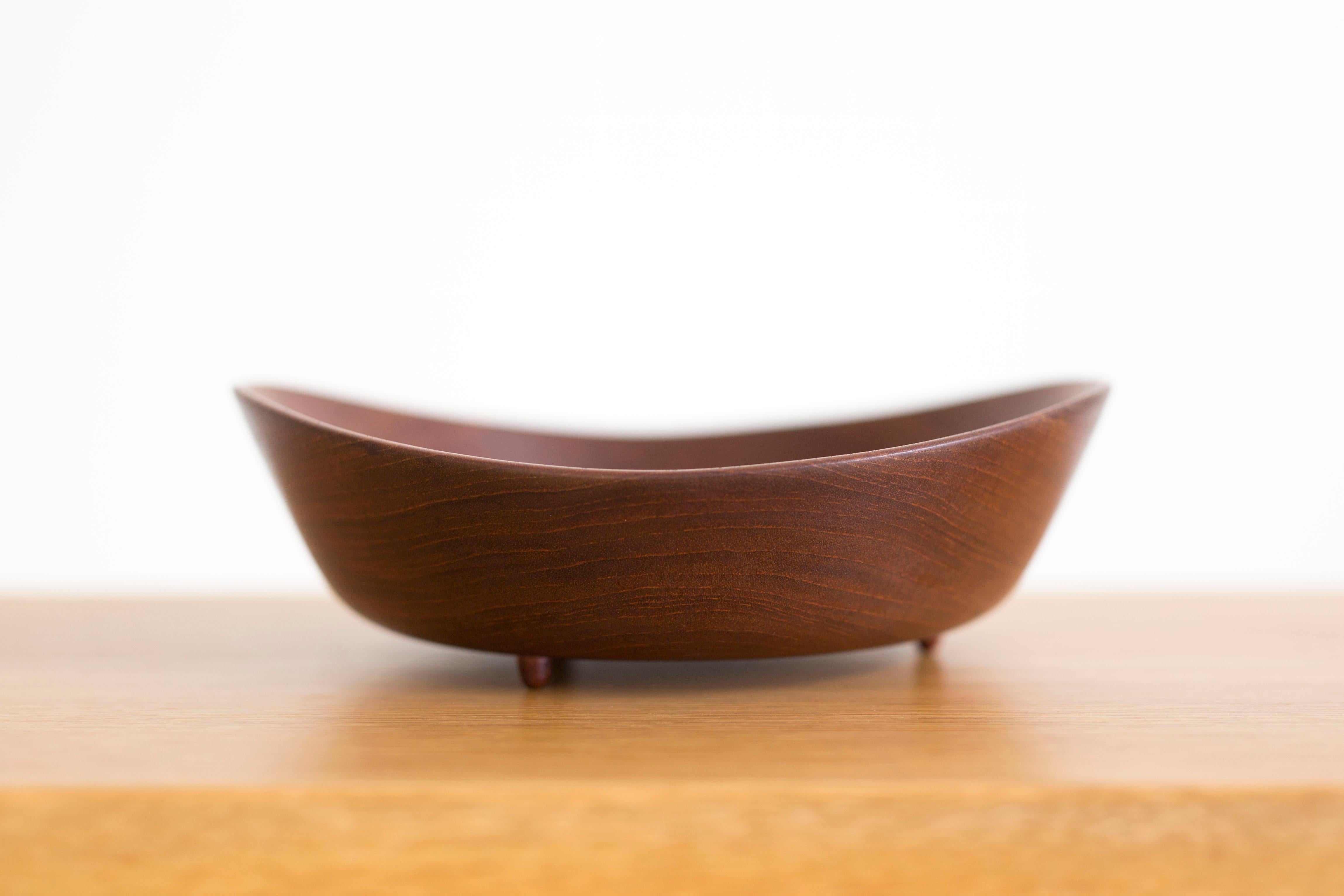 Finn Juhl teak bowl. 
Designed 1951 and made at Kay Bojesen, Denmark. Marked.