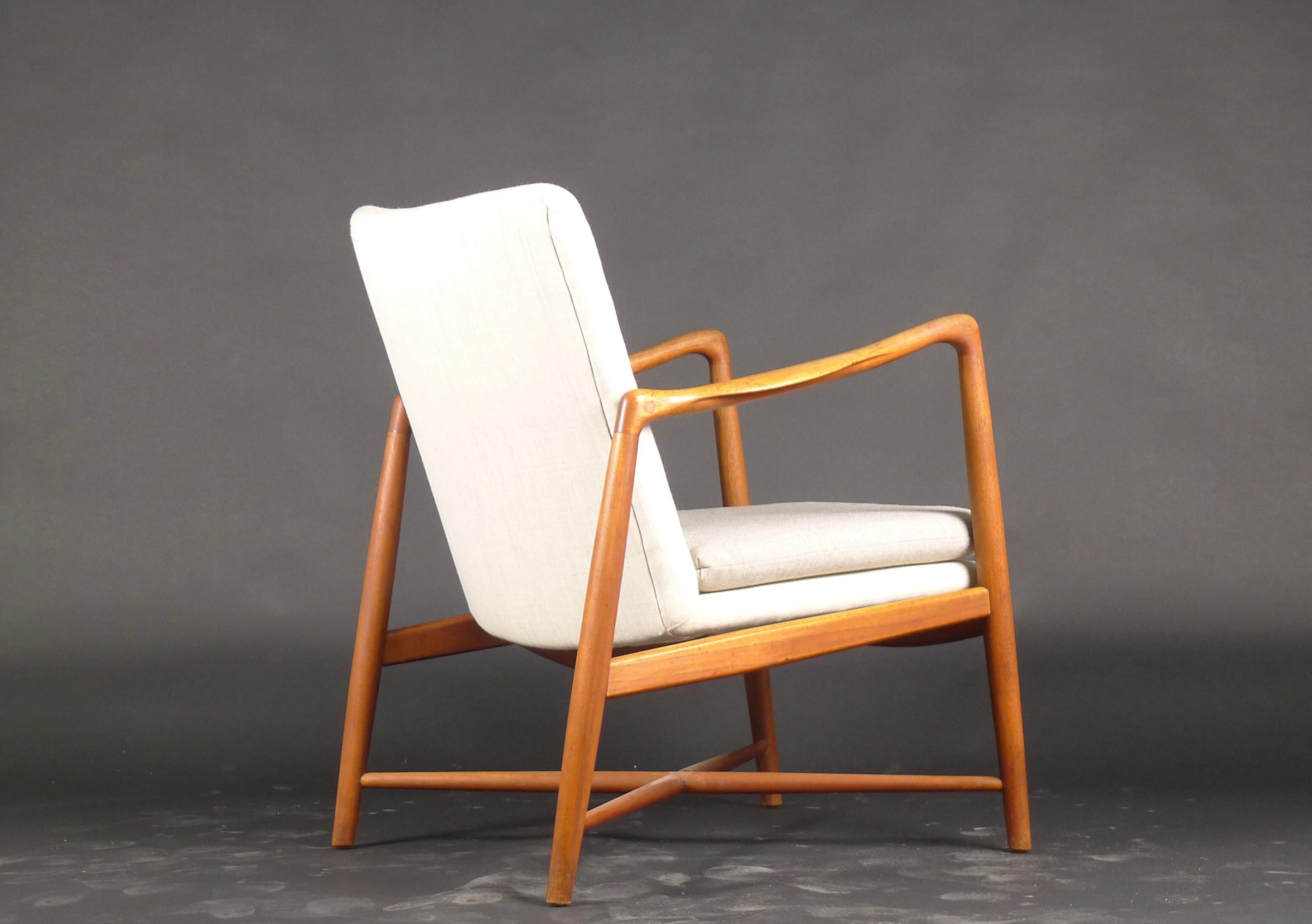 Upholstery Finn Juhl, Teak Fireplace Chair, Model BO59, designed 1946 for Bovirke, Denmark For Sale