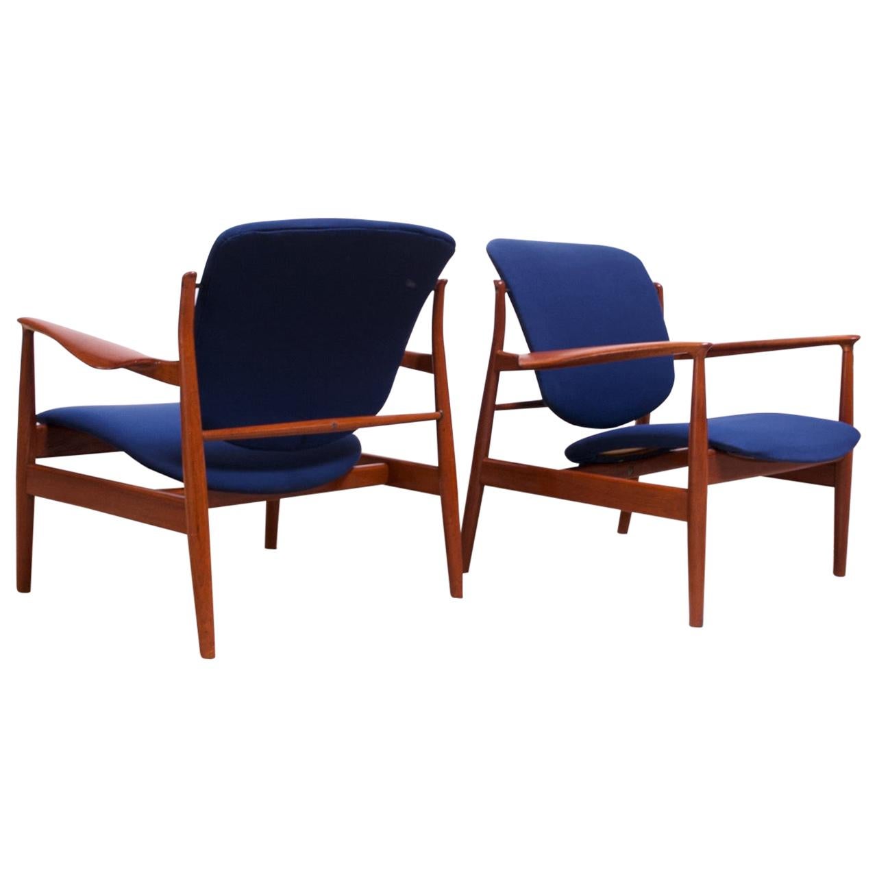 Finn Juhl Teak Lounge Chairs Model FD-136 for France and Daverkosen