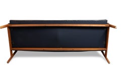 Finn Juhl Three Seat Sofa with Original Black Leather, Model 218/3, Denmark