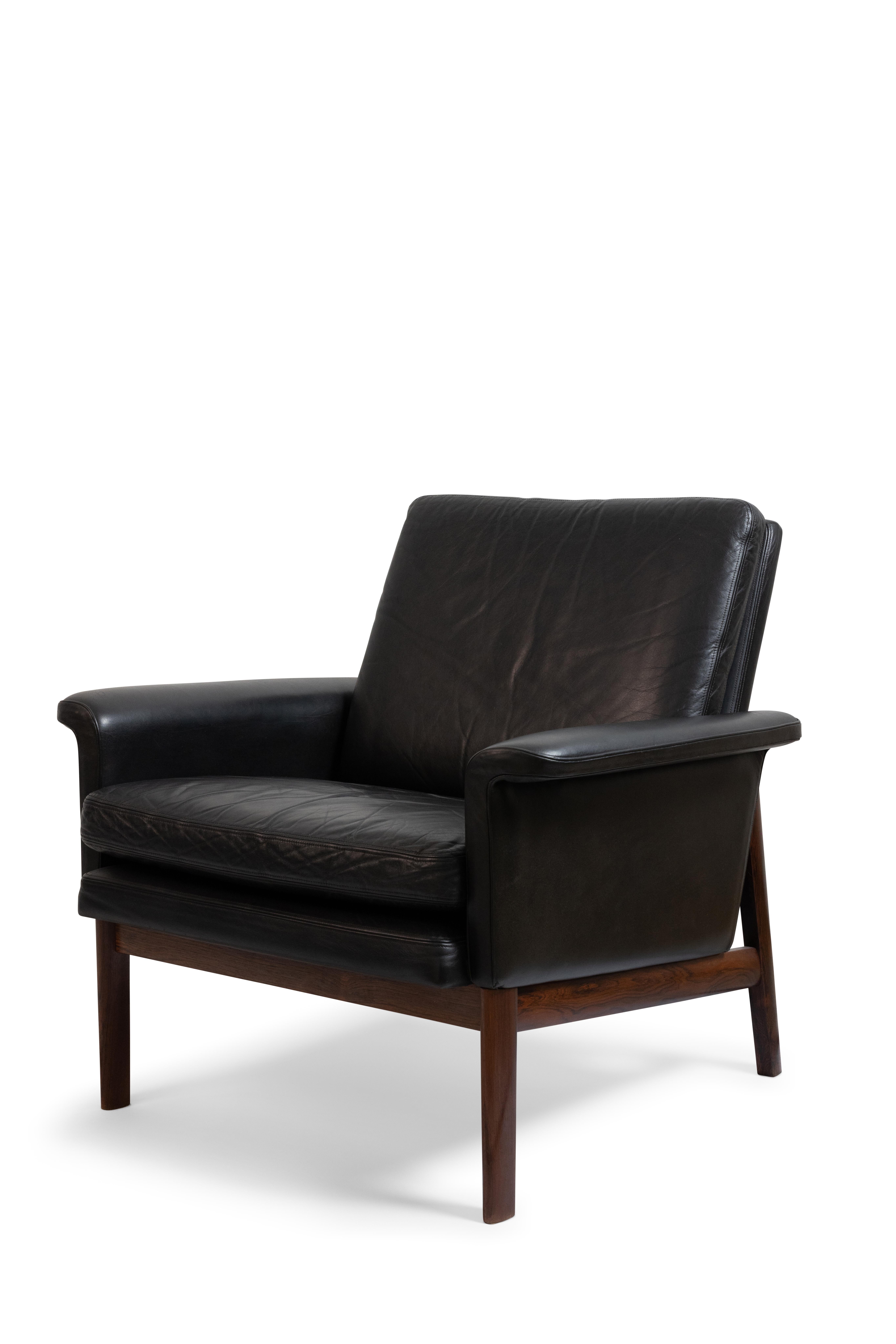 Finn Juhl Dreisitzer-Sofa mit schwarzem Original-Leder, Modell 218/3, Dänemark im Zustand „Gut“ im Angebot in Esbjerg, DK