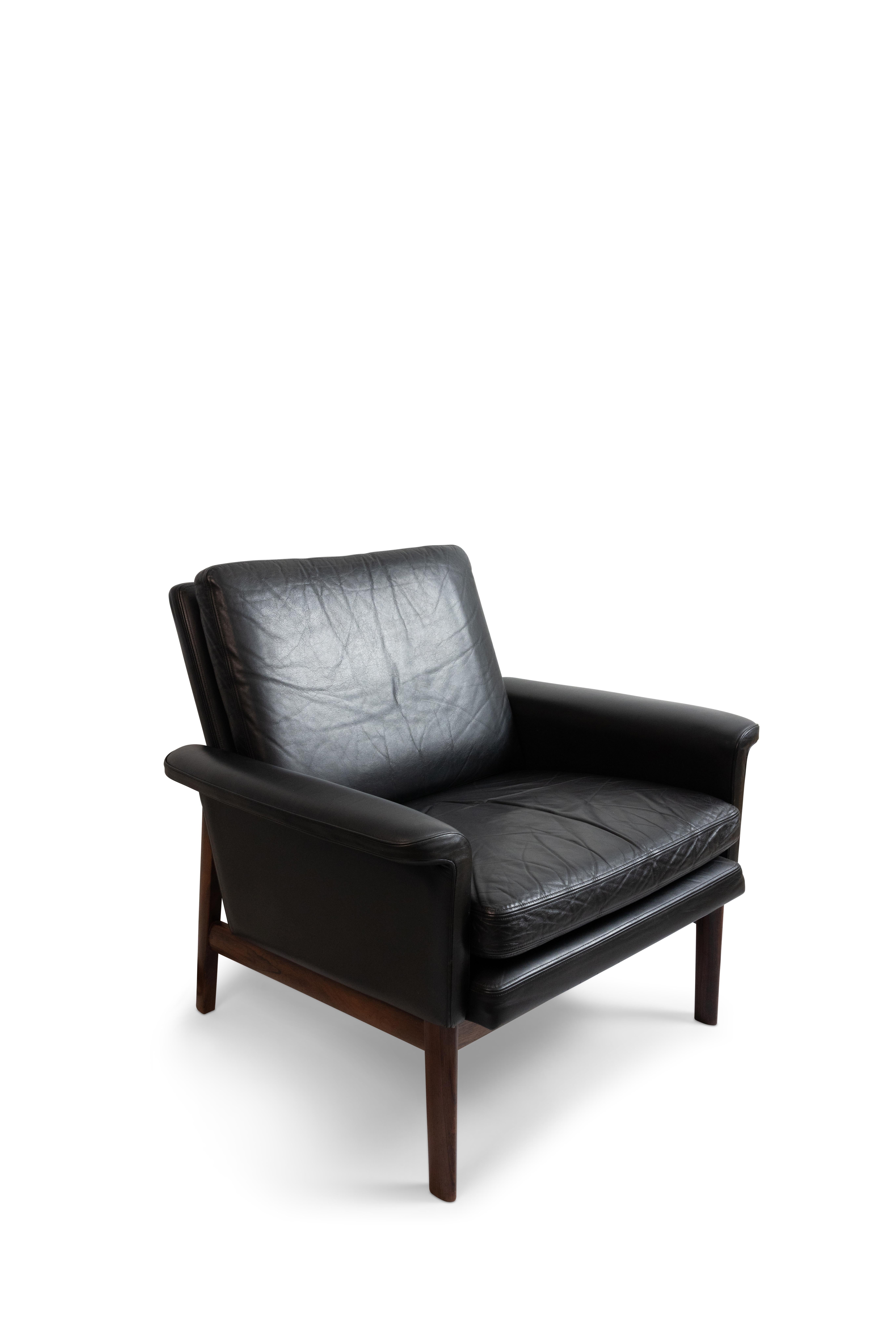 Finn Juhl Dreisitzer-Sofa mit schwarzem Original-Leder, Modell 218/3, Dänemark im Angebot 1