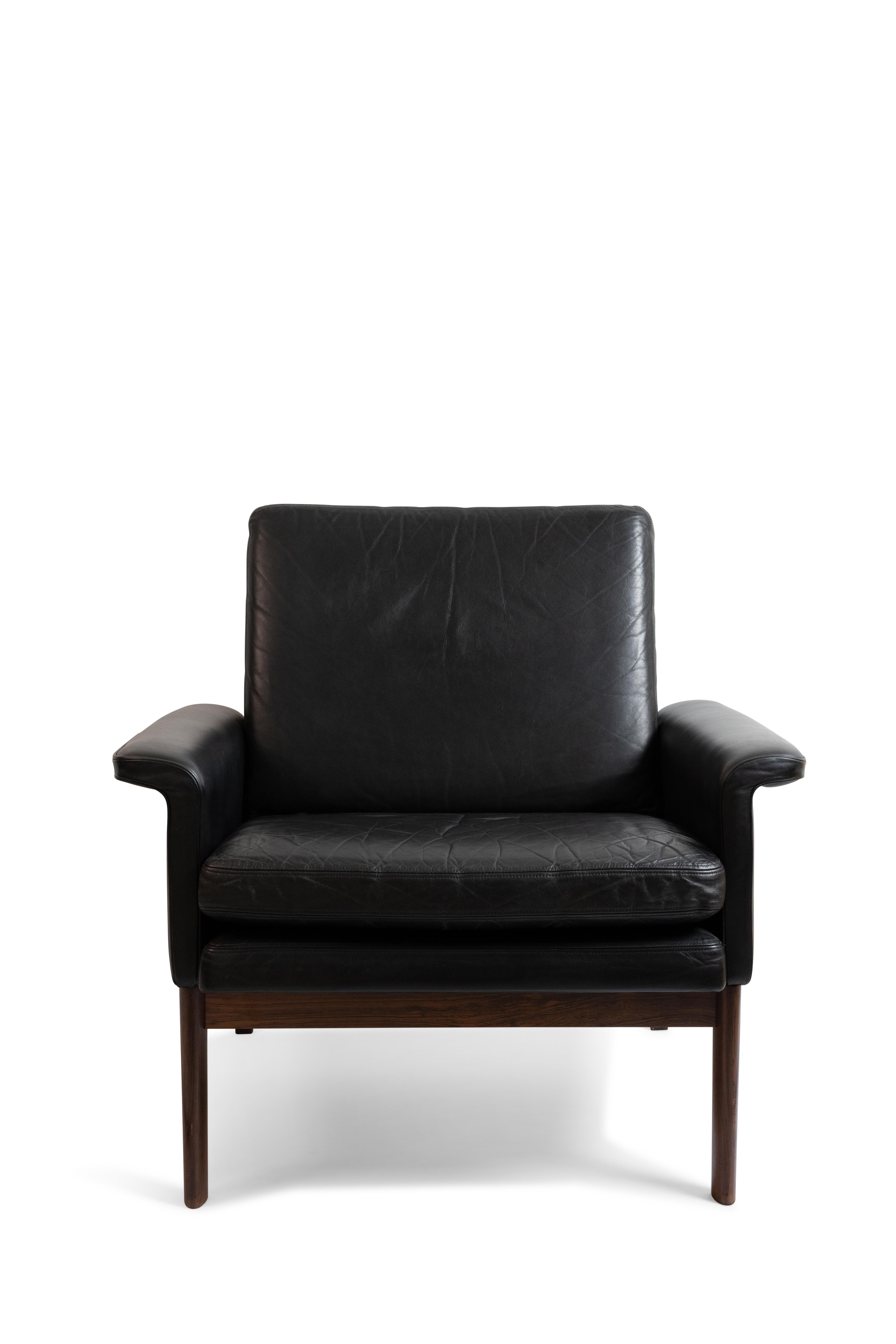 Finn Juhl Three Seat Sofa with Original Black Leather, Model 218/3, Denmark For Sale 2