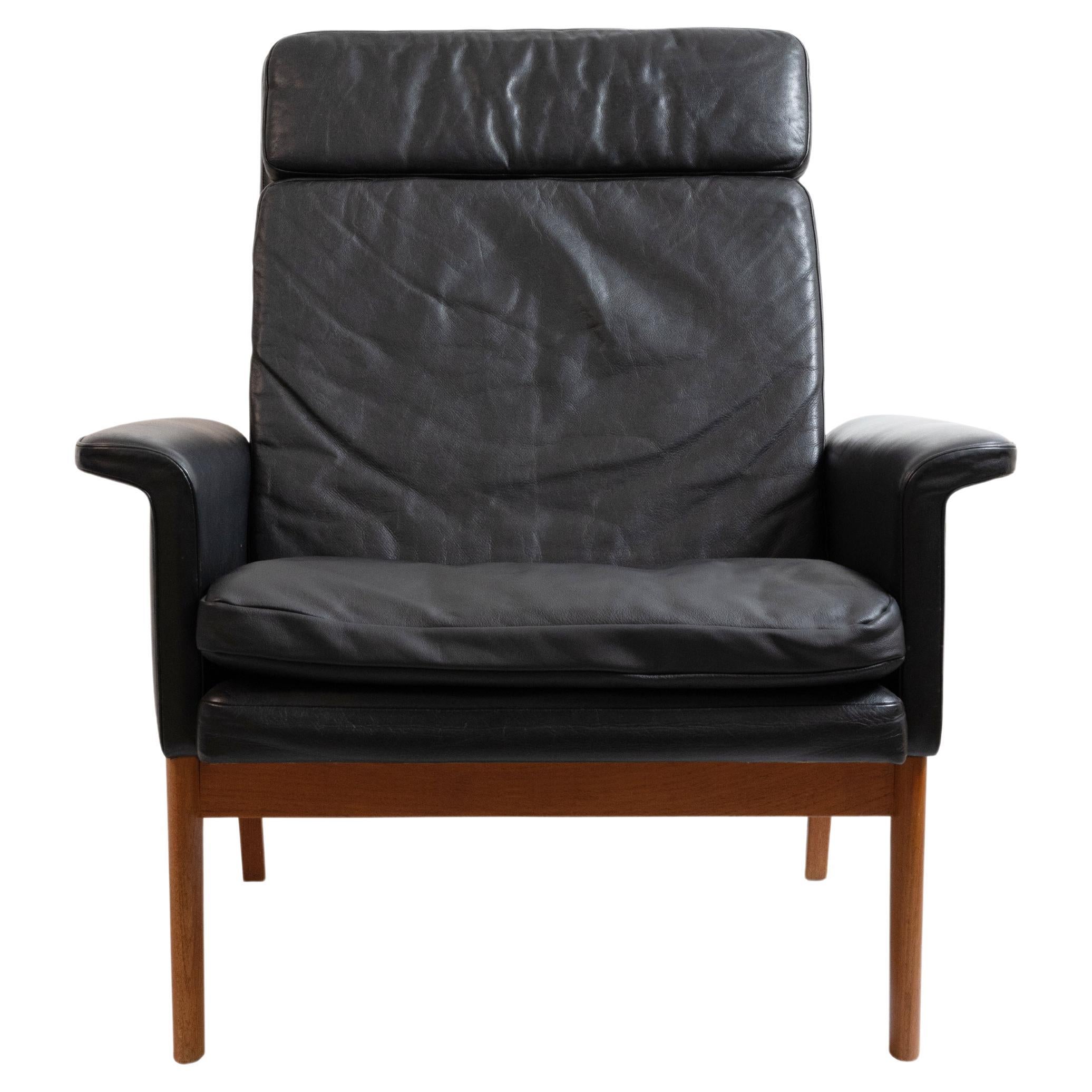 Finn Juhl Three Seat Sofa with Original Black Leather, Model 218/3, Denmark