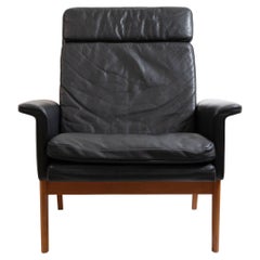 Retro Finn Juhl Three Seat Sofa with Original Black Leather, Model 218/3, Denmark