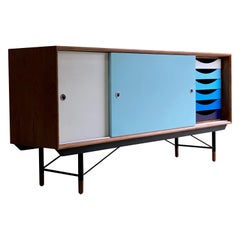 Finn Juhl Walnut and Blue Sideboard Credenza by House of Finn Juhl Denmark