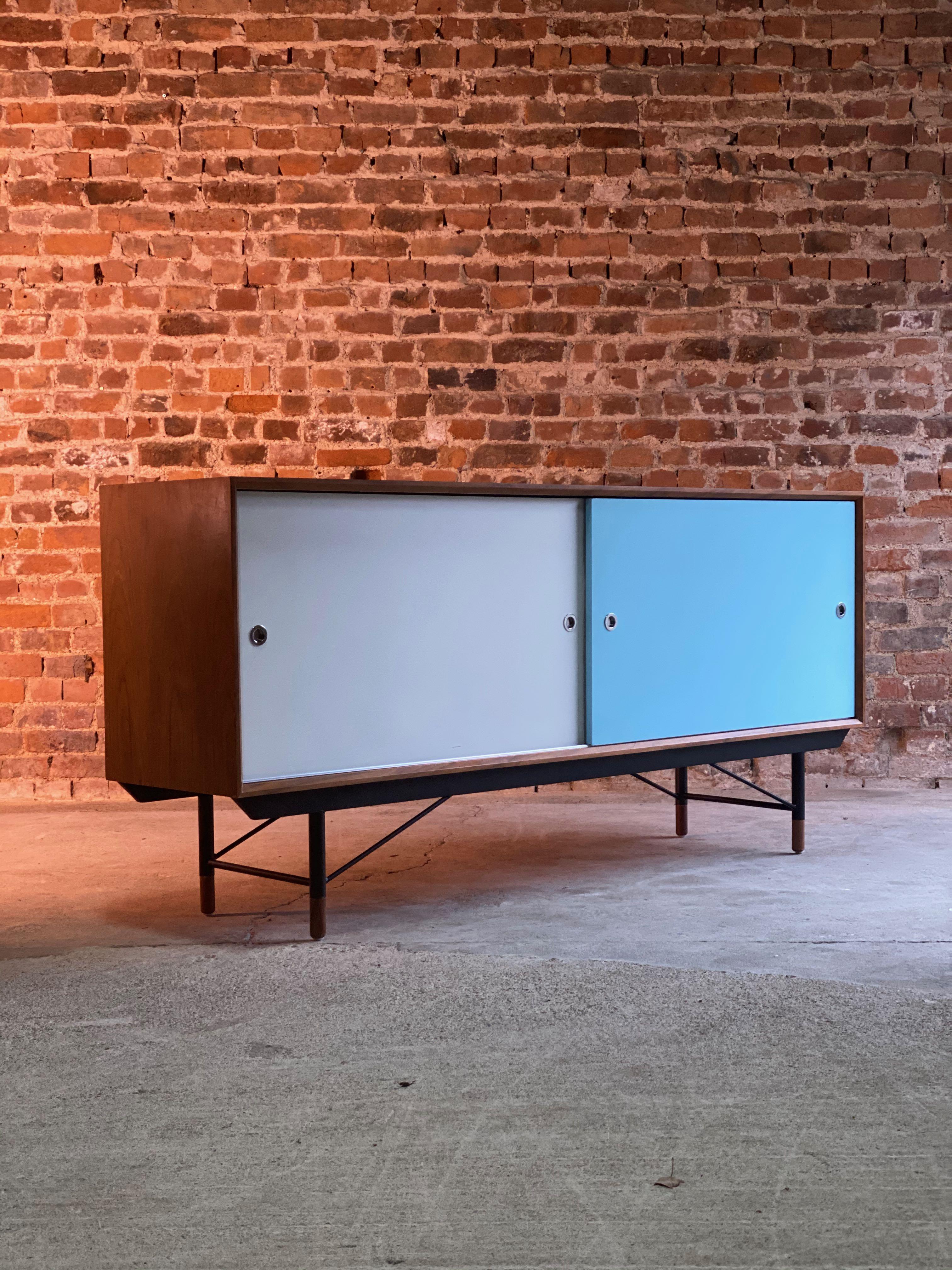 Contemporary Finn Juhl Walnut and Blue Sideboard Credenza by House of Finn Juhl Denmark