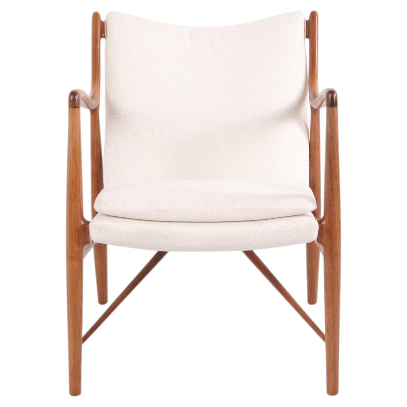 Finn Juhl Walnut Lounge Chair with Light Fabric from 1952