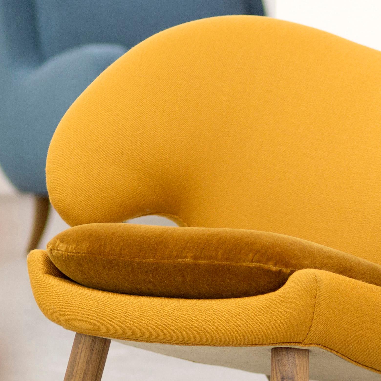 Danish Finn Juhl Yellow Pelican Chair, Fabric and Wood