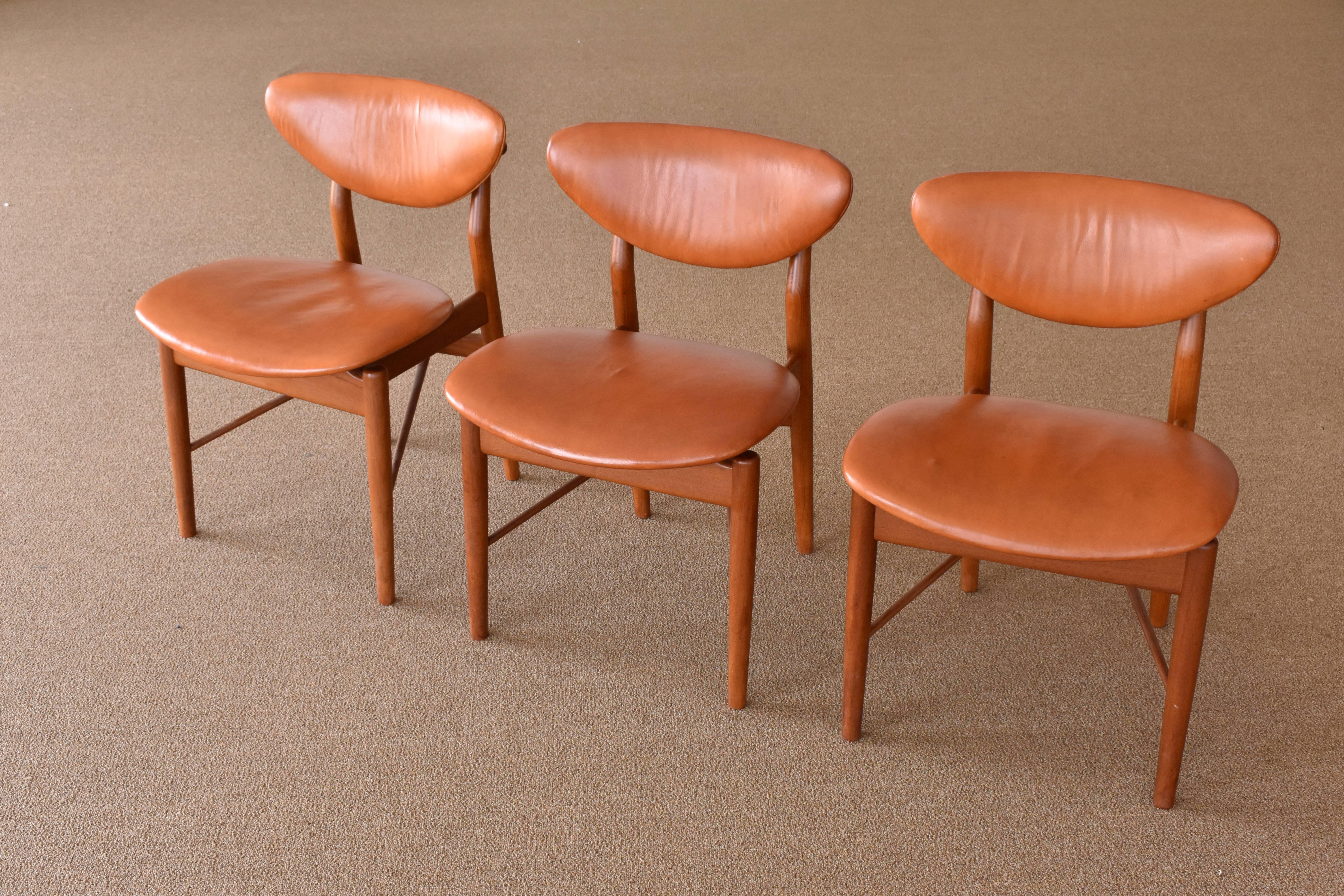 Finn Juhl, 6 NV-55 Dining Chairs, Teak, Brown Leather, Niels Vodder, 1955 Danish 2