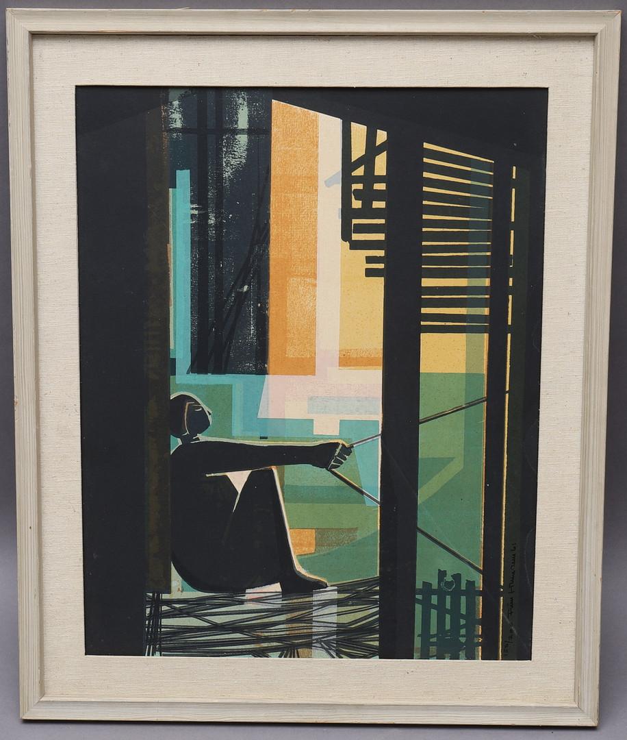 Finn Lohmann Neo-Cubist abstract serigraph, signed, numbered 153/200,
Image size approx. 51 x 41 cm. Frame dimensions approx. 62.5 x 52 cm.