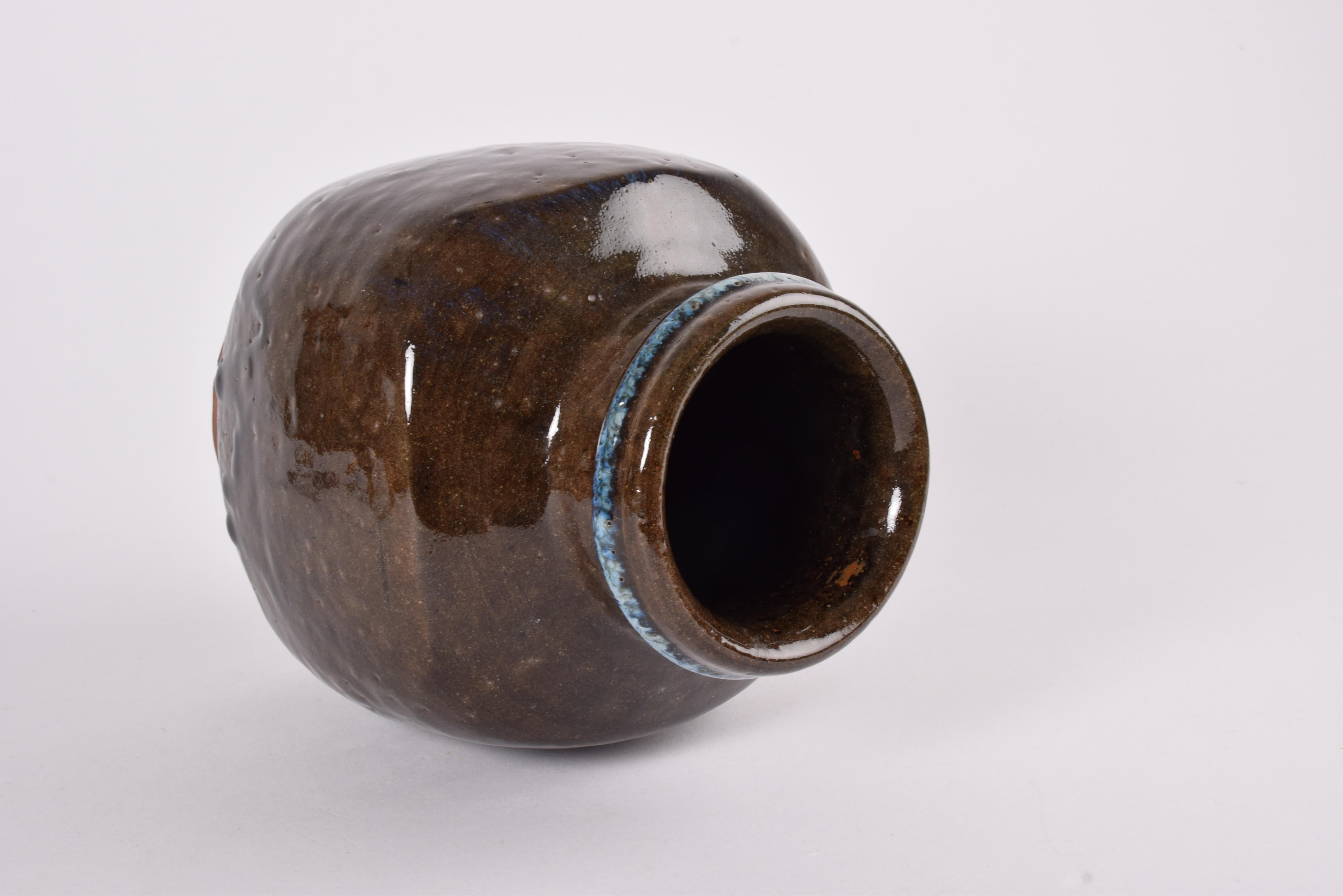 Finn Lynggaard Large Ceramic Vase Brown & Blue Glaze, Danish Mid-century 1970s For Sale 5